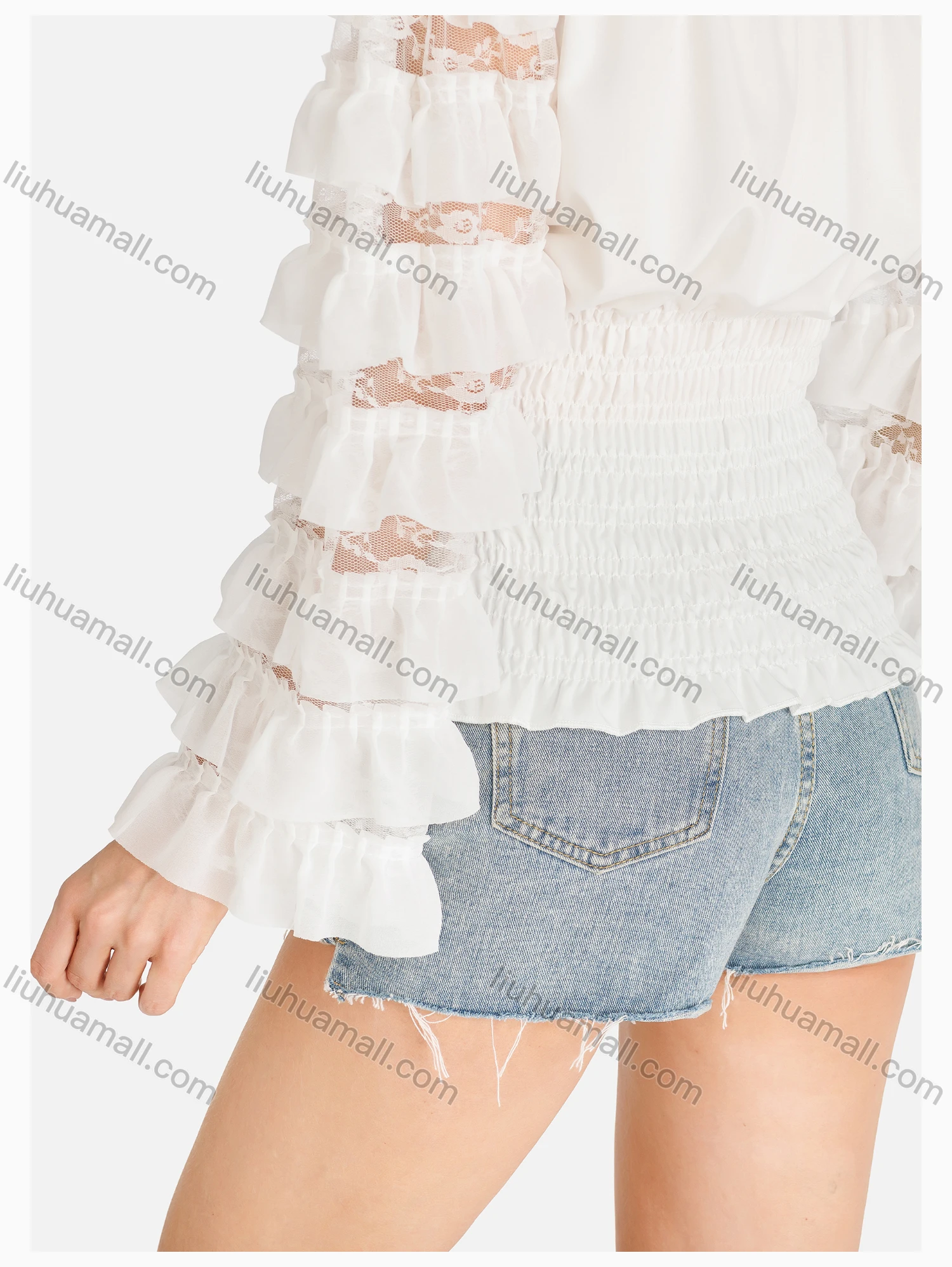 Wholesale Women's Casual Off Shoulder Long Sleeve Ruched Tiered Top - Liuhuamall