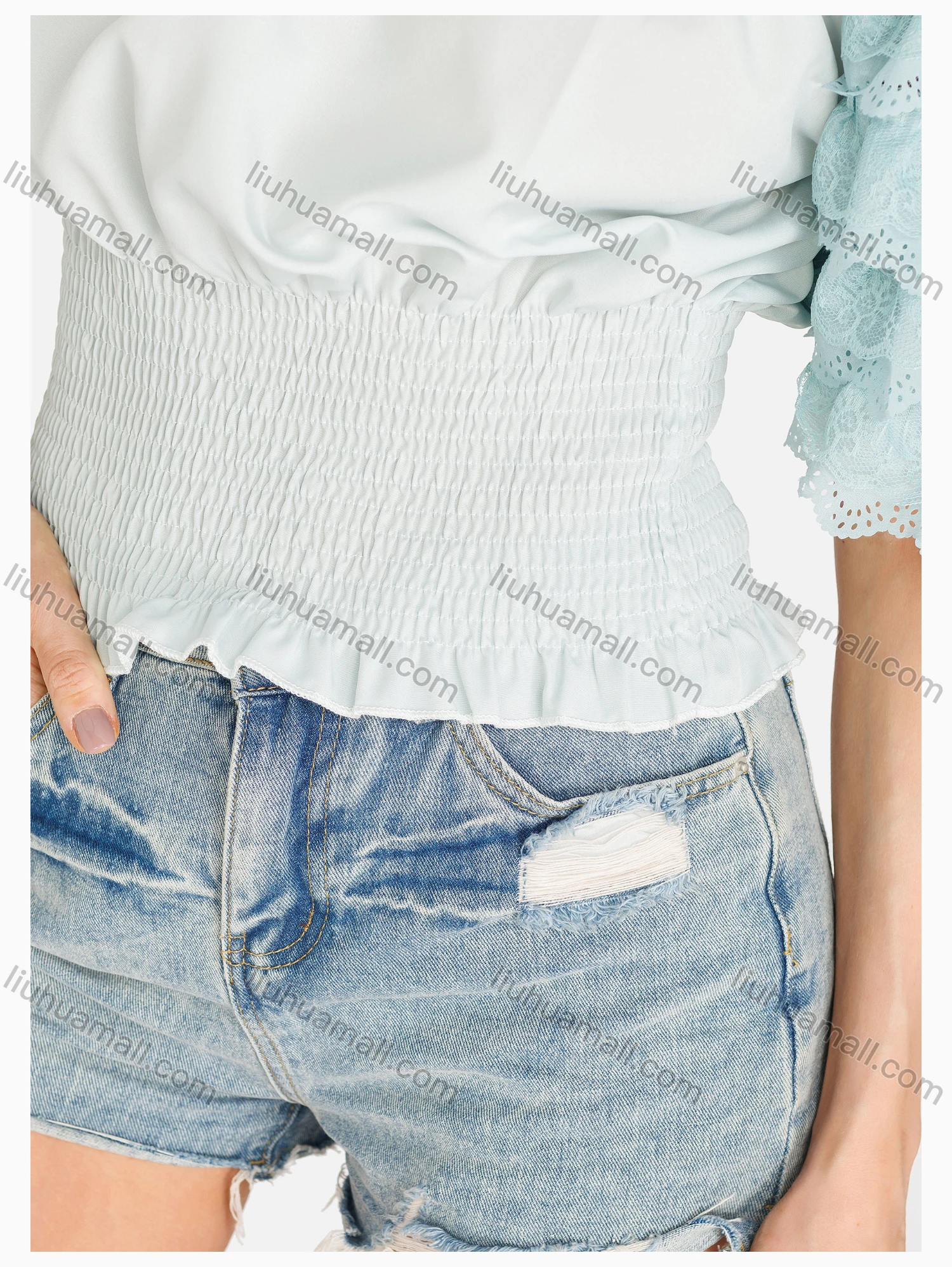 Wholesale Women's Casual Off Shoulder Short Sleeve Ruched Tiered Top - Liuhuamall