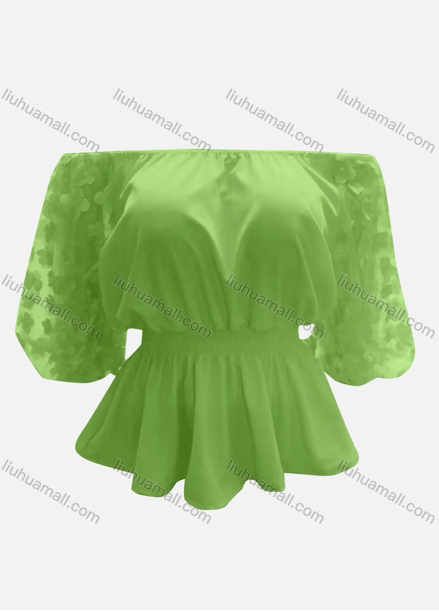 Wholesale Women's Causal Off Shoulder Puff Sleeve Appliques Plain Blouse - Liuhuamall