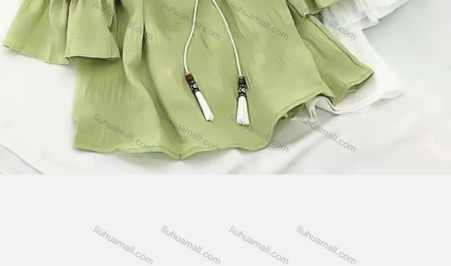 Wholesale Women's Causal Crew Neck Layered Sleeve Ruffle Trim Tie Front Plain Blouse - Liuhuamall