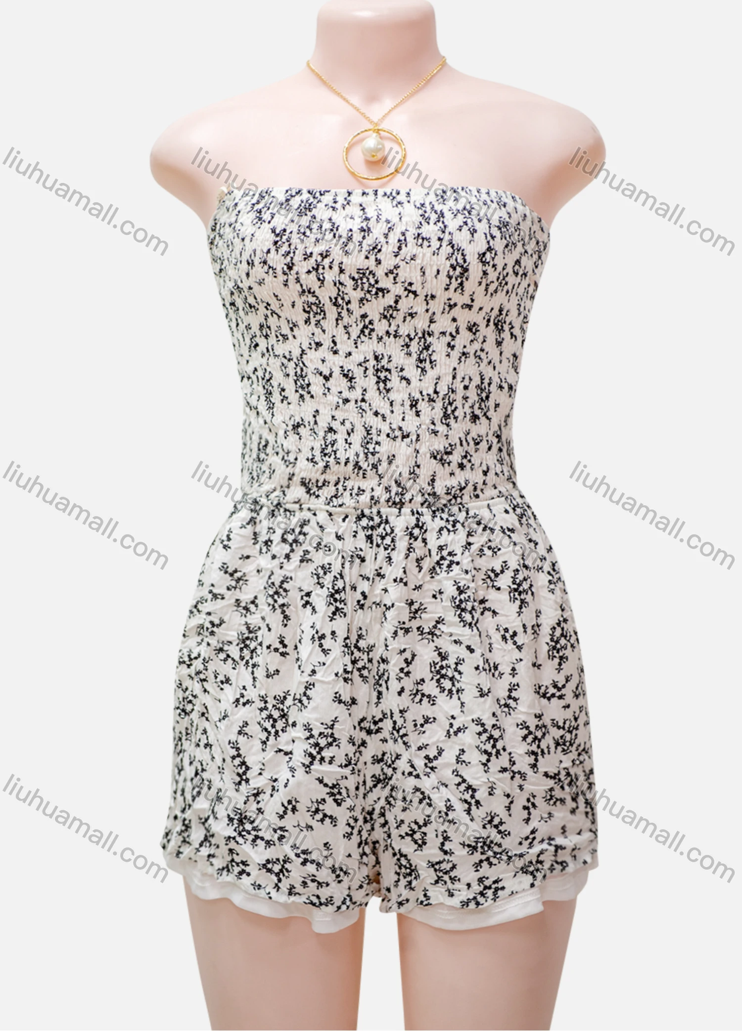 Wholesale Women's Casual Floral Print Off Shoulder Sleeveless Tie Back Rompers - Liuhuamall