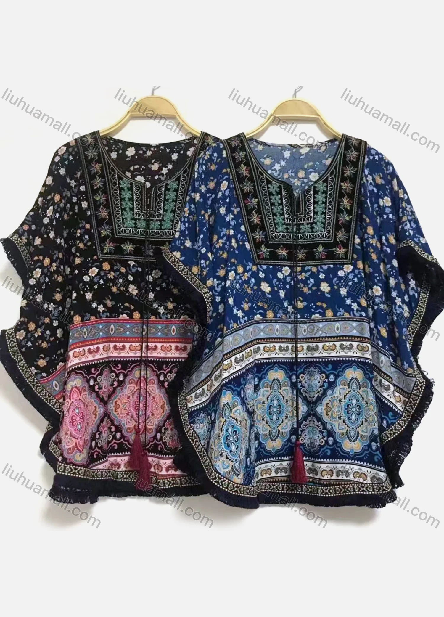 Wholesale Women's Africa V Neck Batwing Sleeve Vintage Splicing Print Dress - Liuhuamall