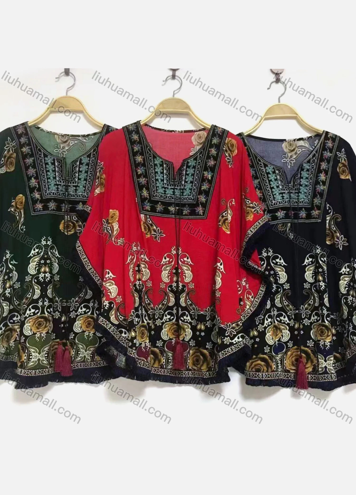 Wholesale Women's Africa V Neck Batwing Sleeve Vintage Splicing Print Dress - Liuhuamall