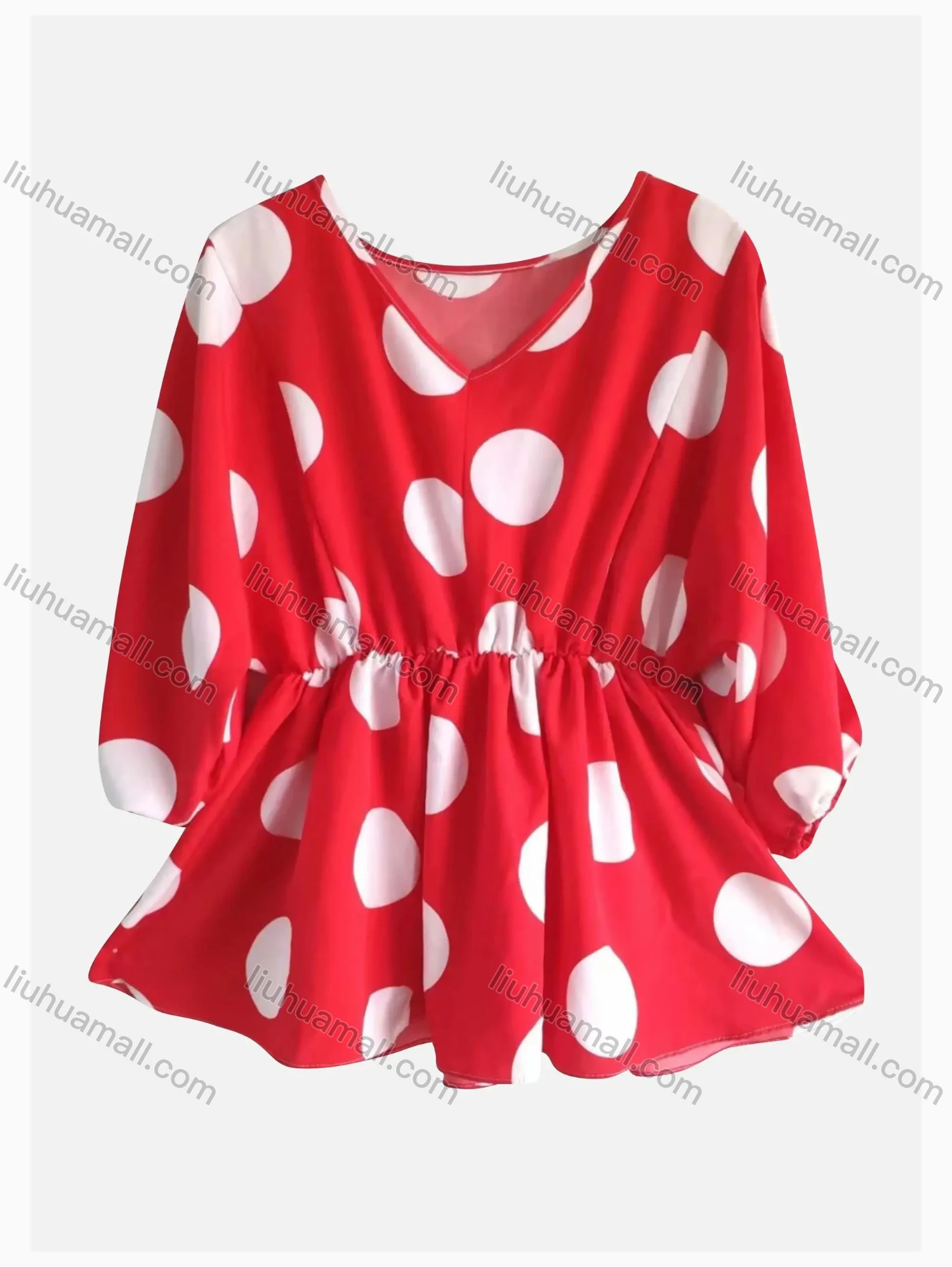 Wholesale Women's Causal V Neck Lantern Sleeve Polka Dot Blouse - Liuhuamall