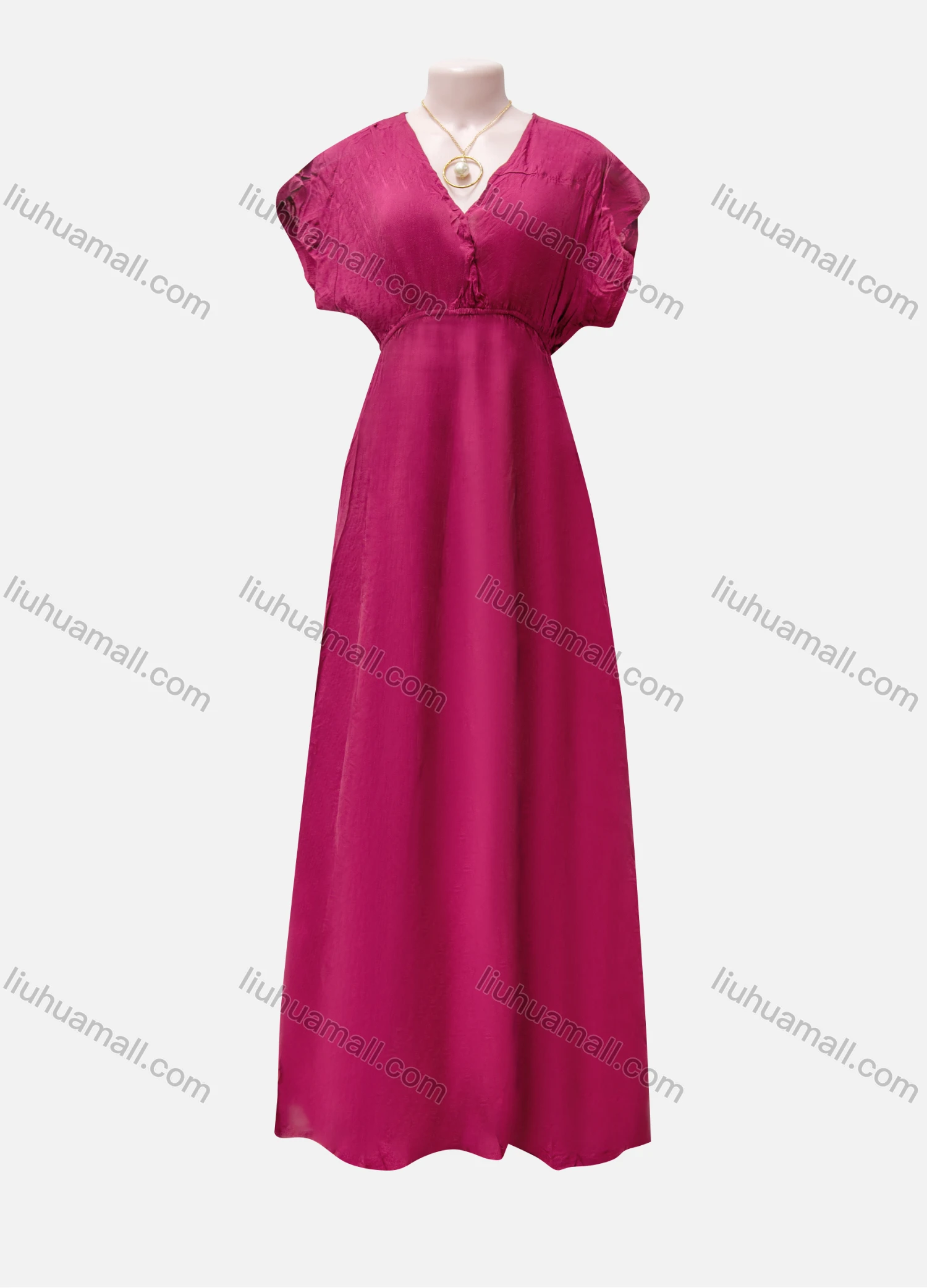 Wholesale Women's Casual Plain V Neck High Waist Ruffle Hem Maxi Dress - Liuhuamall