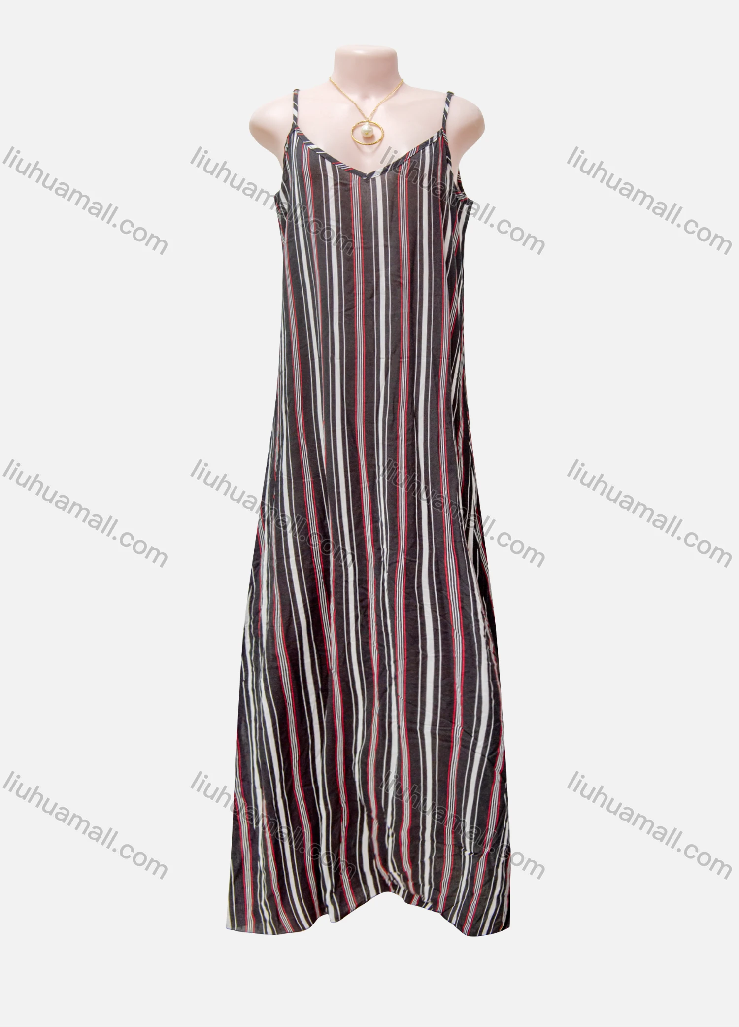 Wholesale Women's Casual Striped V Neck Maxi Cami Dress - Liuhuamall