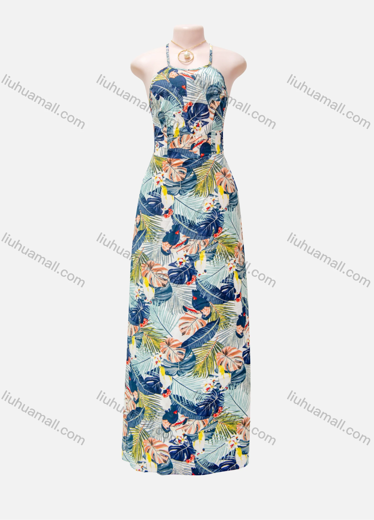 Wholesale Women's Casual Feather Print Slim Fit Maix Cami Dress - Liuhuamall