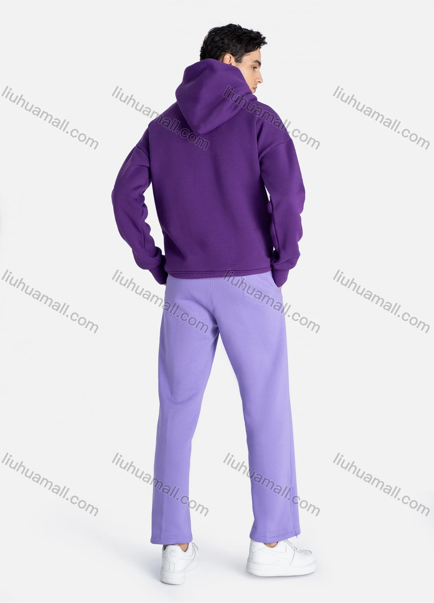 Wholesale Unisex Fashion Plain Long Sleeve Kangaroo Pocket Hooded Sweatshirts & Drawstring Pants 2 Piece Set - Liuhuamall