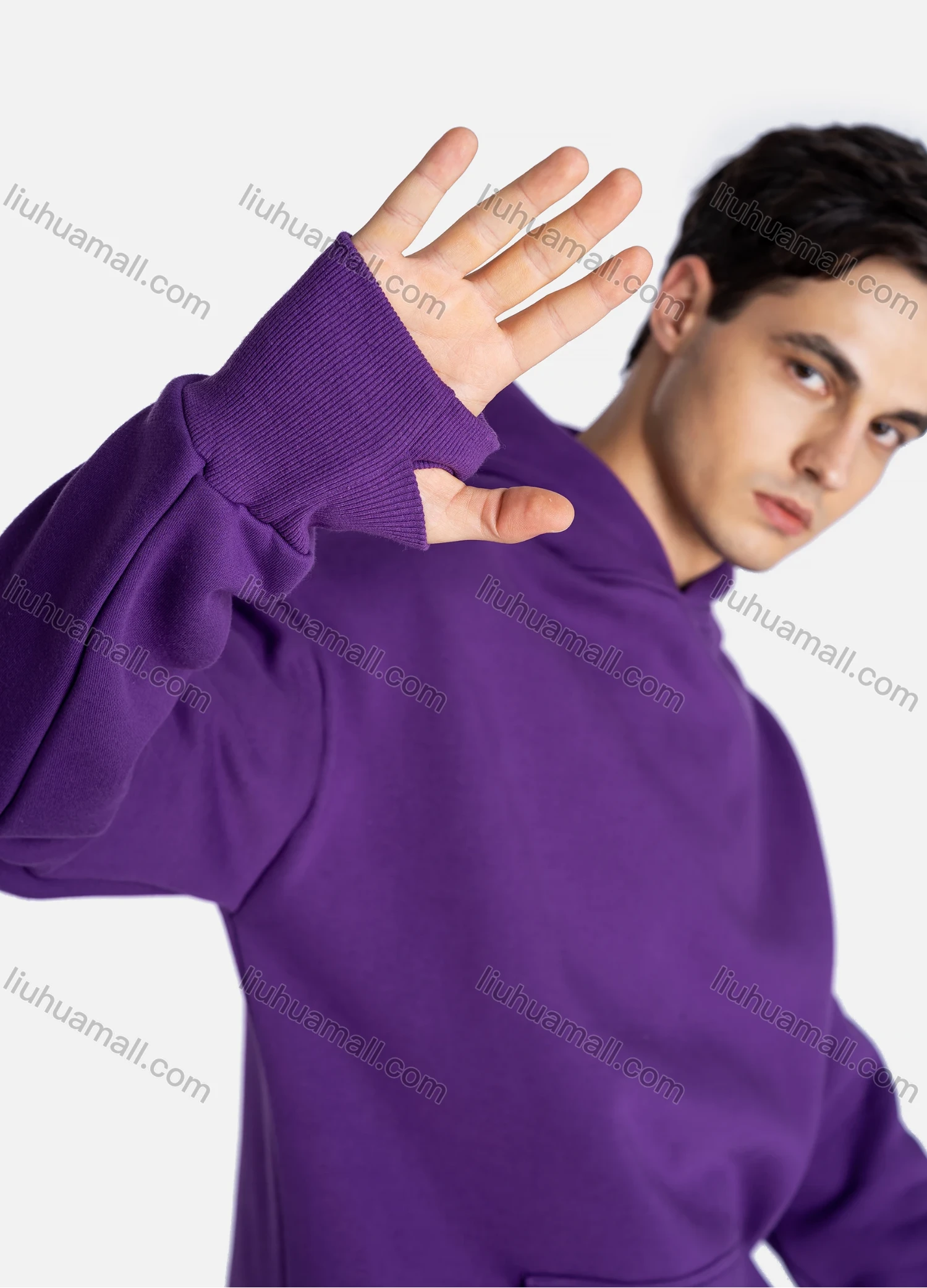 Wholesale Unisex Fashion Plain Long Sleeve Kangaroo Pocket Hooded Sweatshirts & Drawstring Pants 2 Piece Set - Liuhuamall