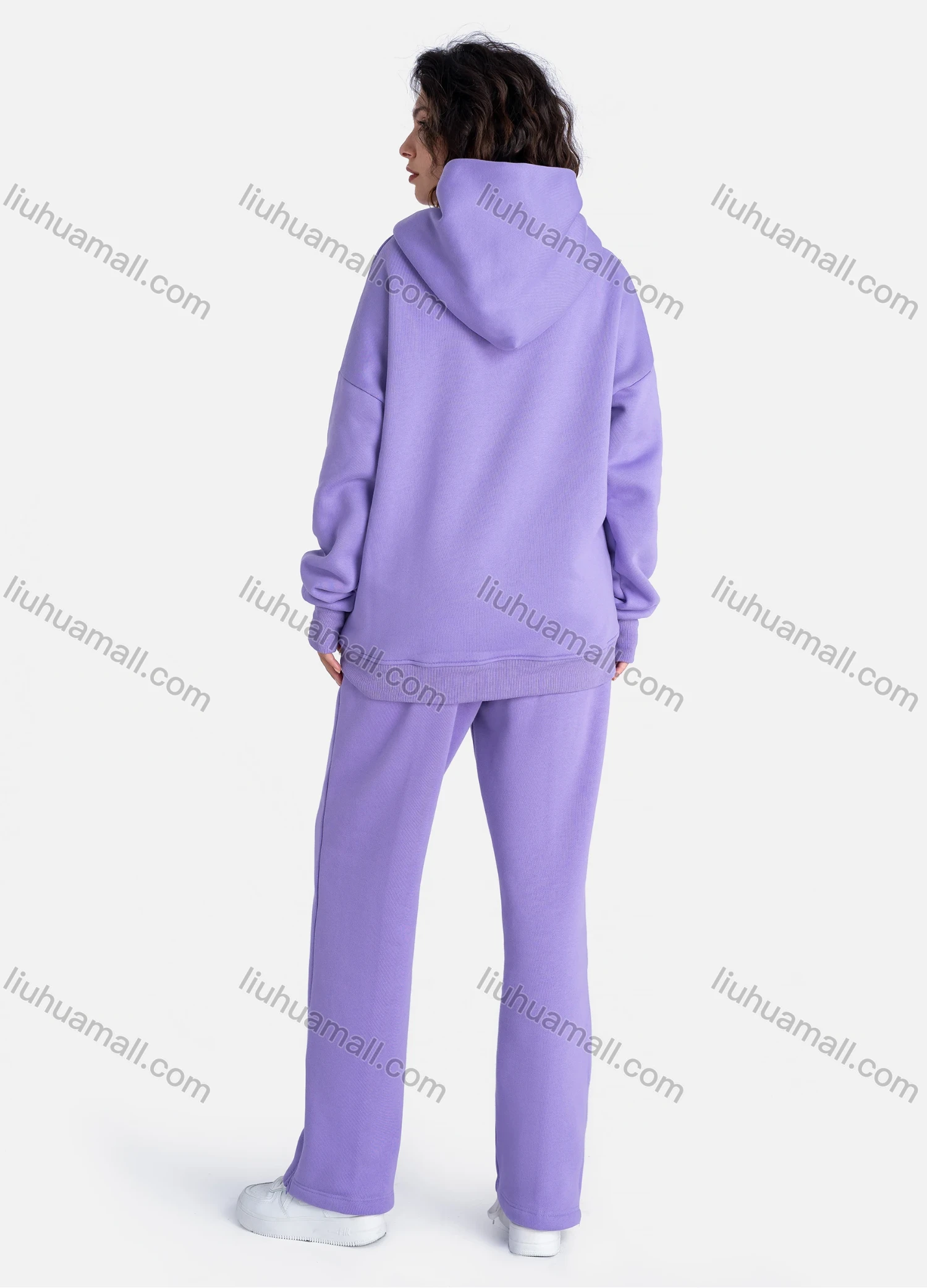 Wholesale Unisex Fashion Plain Long Sleeve Kangaroo Pocket Hooded Sweatshirts & Drawstring Pants 2 Piece Set - Liuhuamall