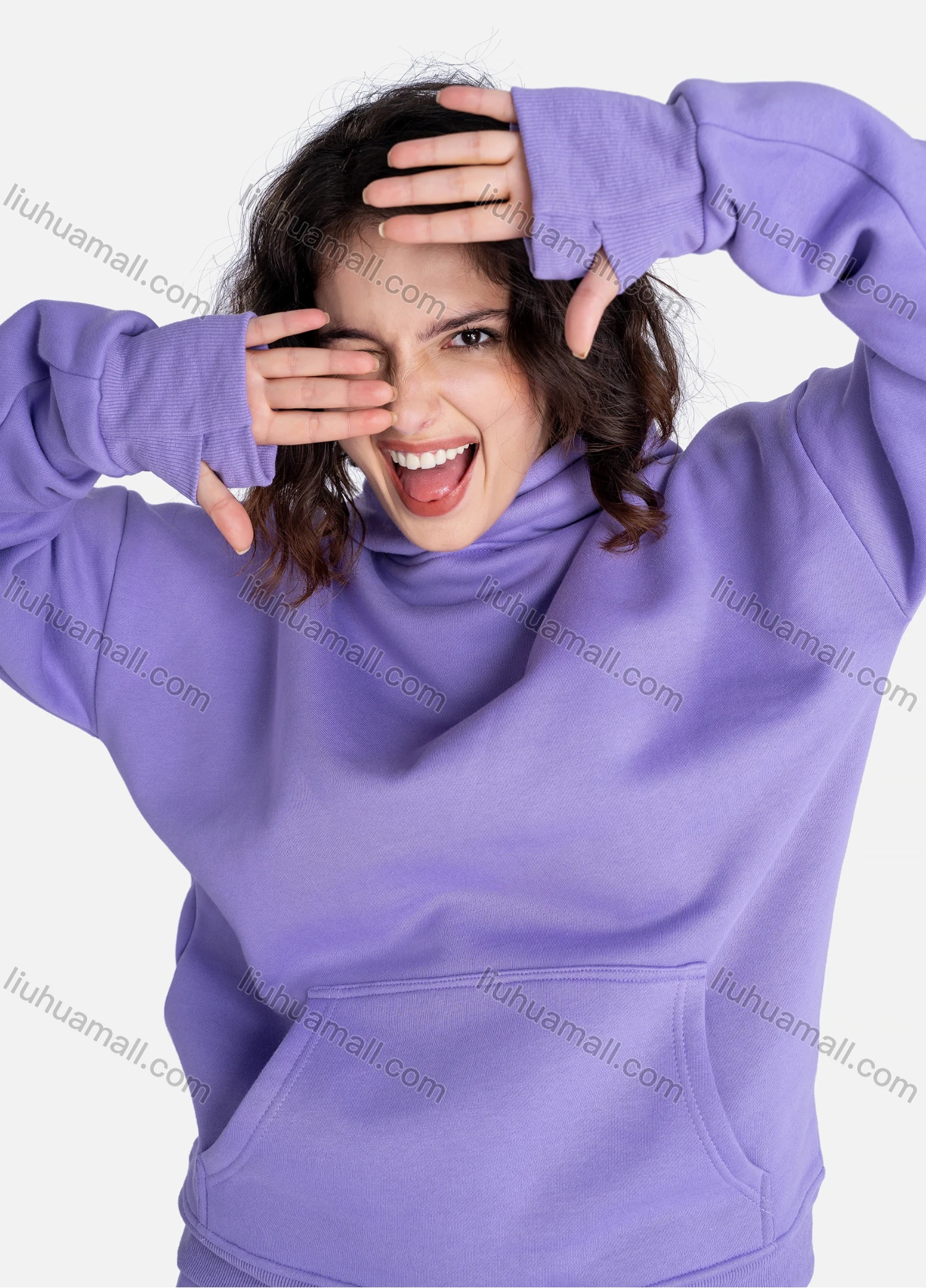 Wholesale Unisex Fashion Plain Long Sleeve Kangaroo Pocket Hooded Sweatshirts & Drawstring Pants 2 Piece Set - Liuhuamall