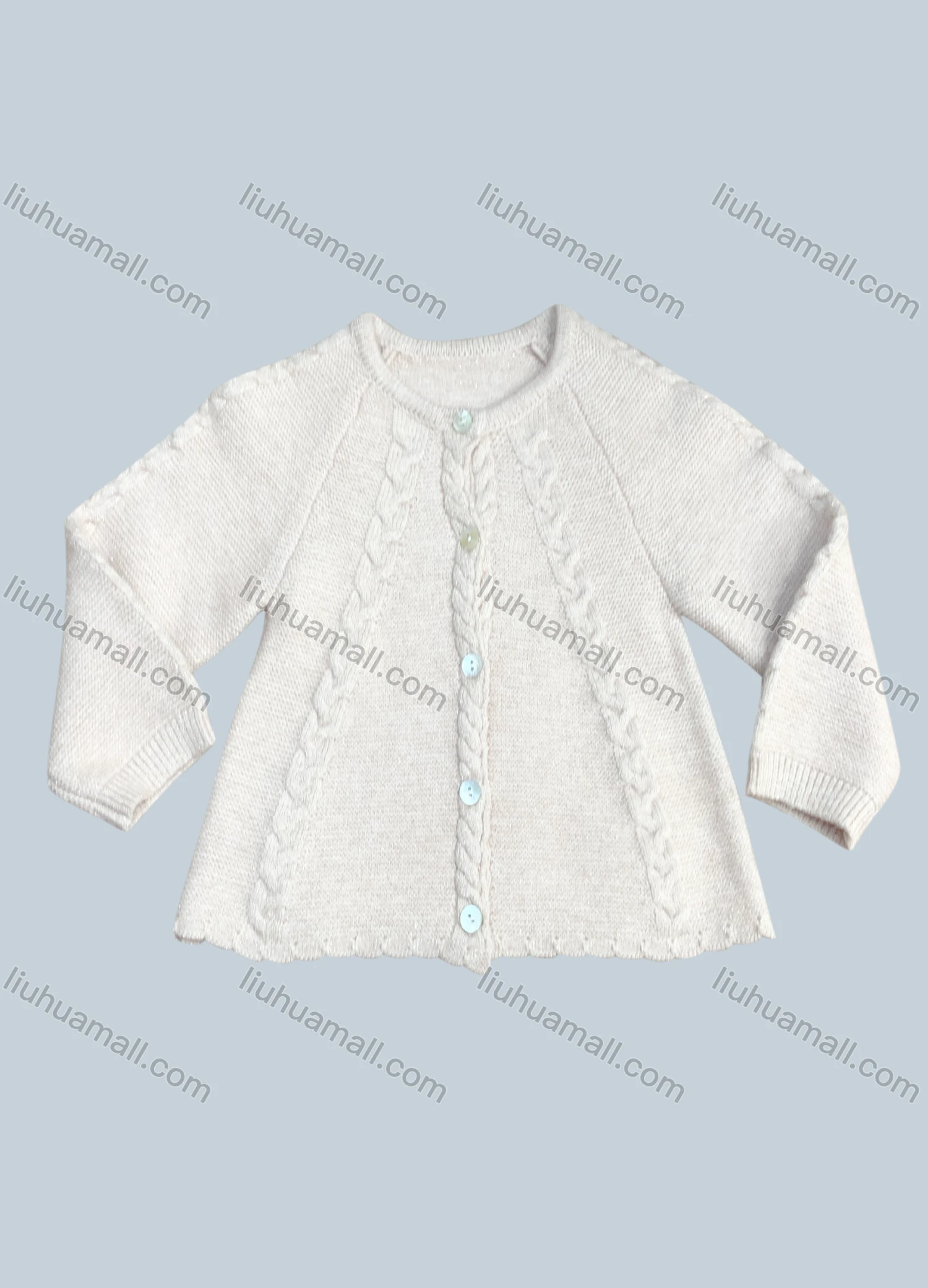 Wholesale Girl's Casual Crew Neck Long Sleeve Button Down Cable Knit Cardigan - Liuhuamall