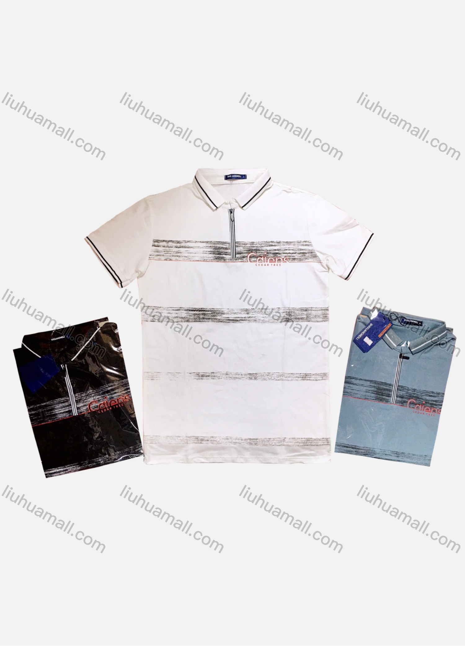 Wholesale Men's Casual Short Sleeve Quarter Zipper Polo Shirt - Liuhuamall