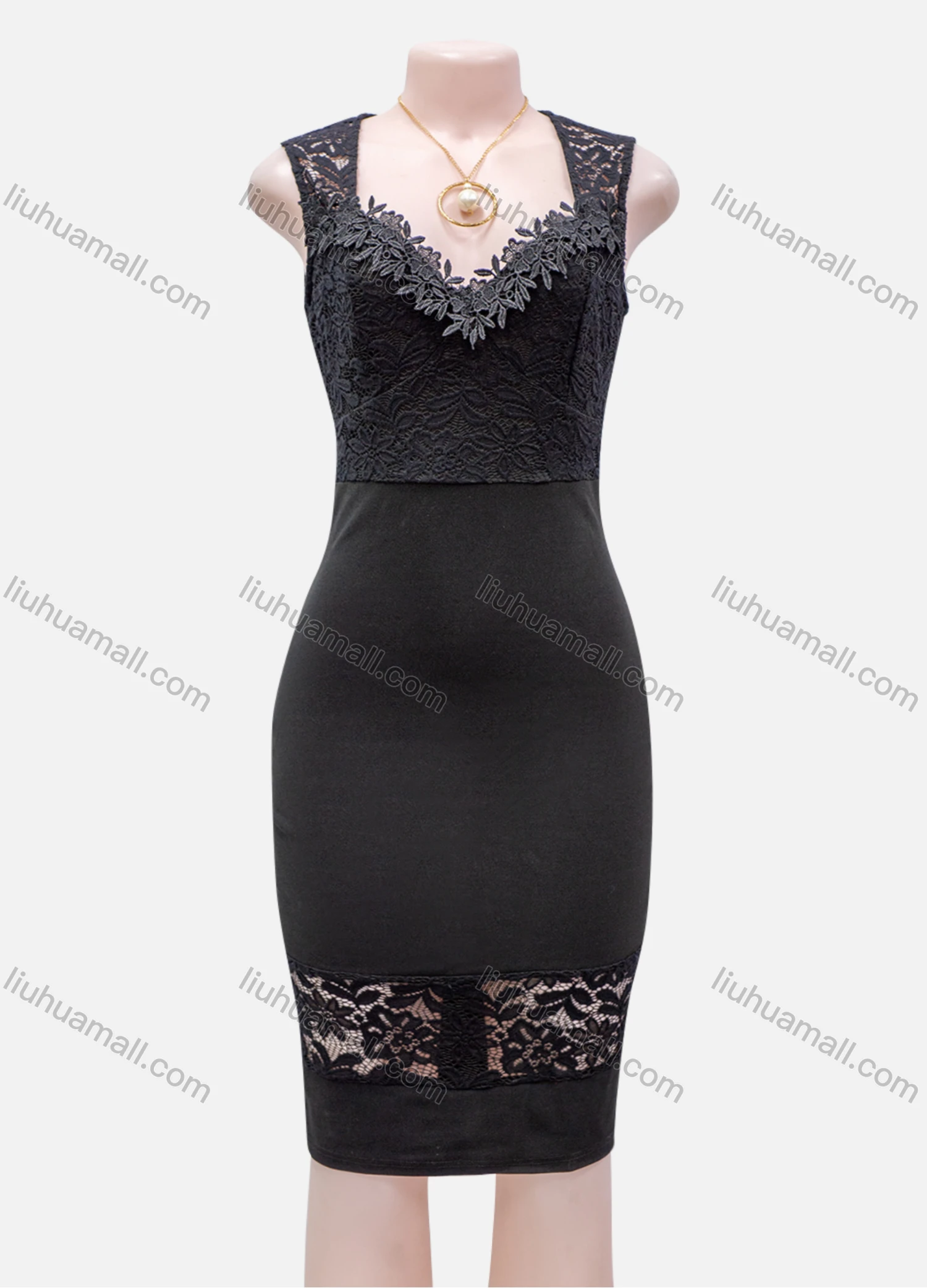 Wholesale Women's Sexy Plain Lace Appliques Guipure Lace Zip Back Bodycon Short Tank Dress - Liuhuamall