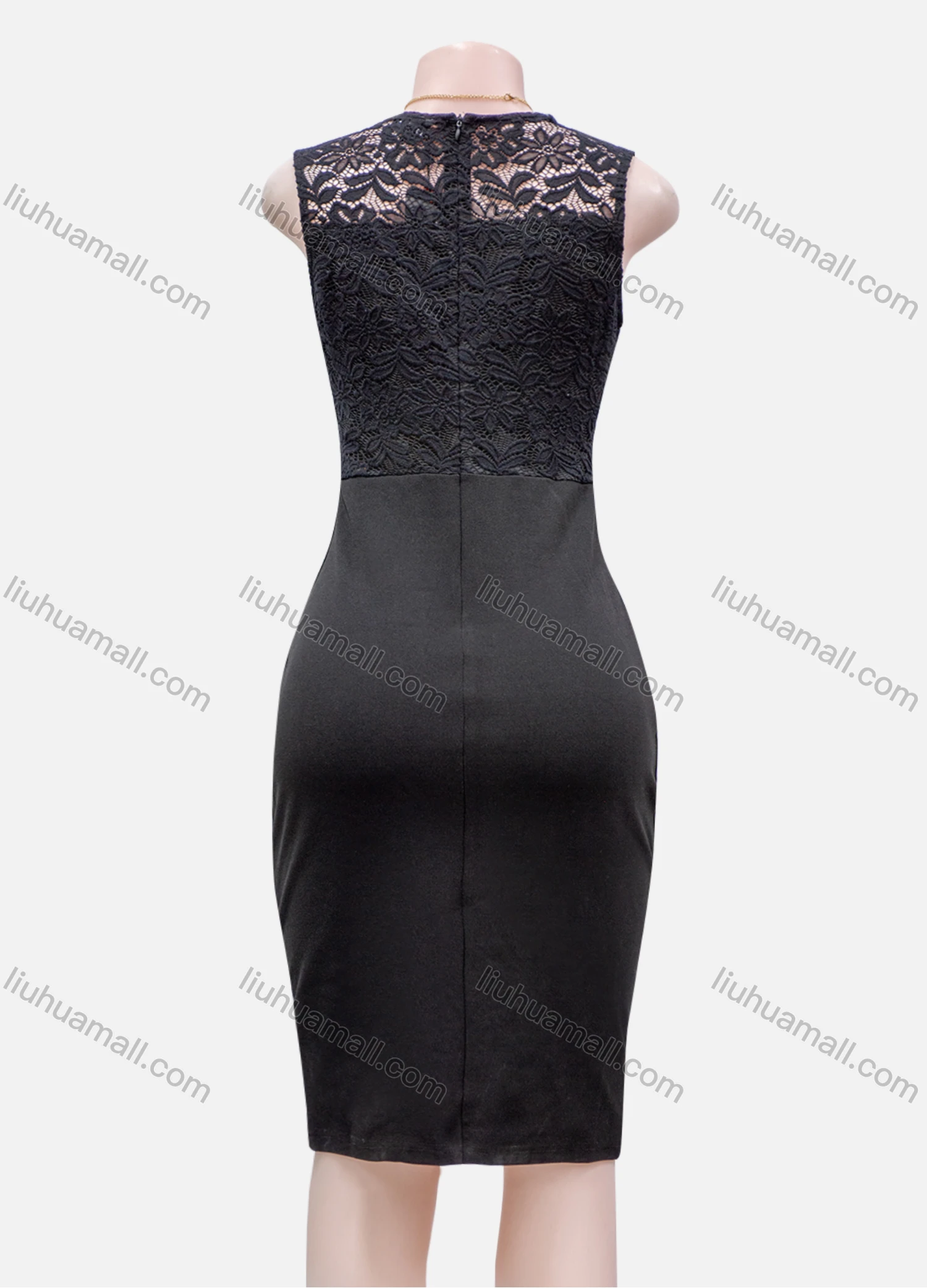 Wholesale Women's Sexy Plain Lace Appliques Guipure Lace Zip Back Bodycon Short Tank Dress - Liuhuamall