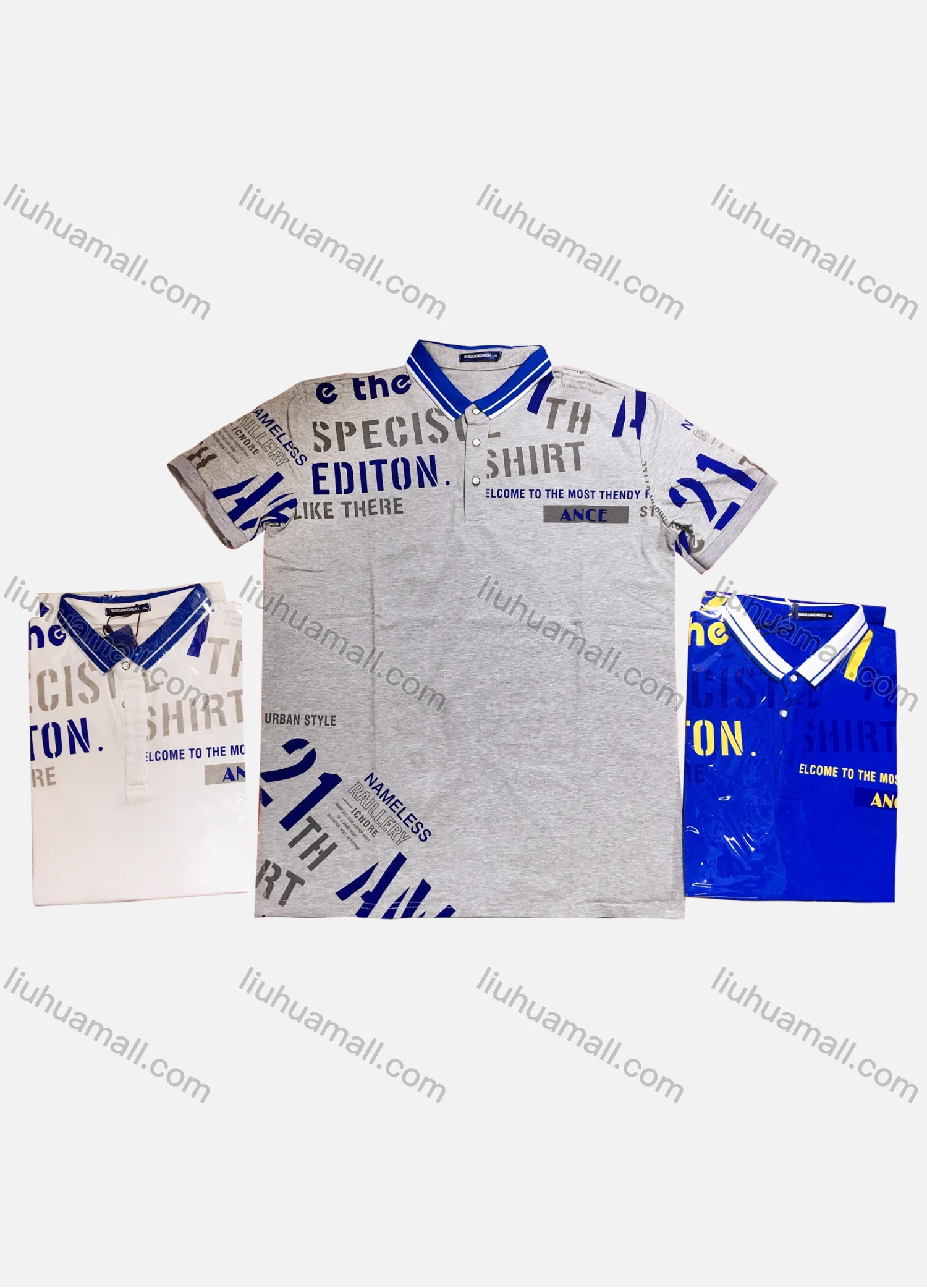 Wholesale Men's Short Sleeve Letter Print Button Front Polo Shirt - Liuhuamall