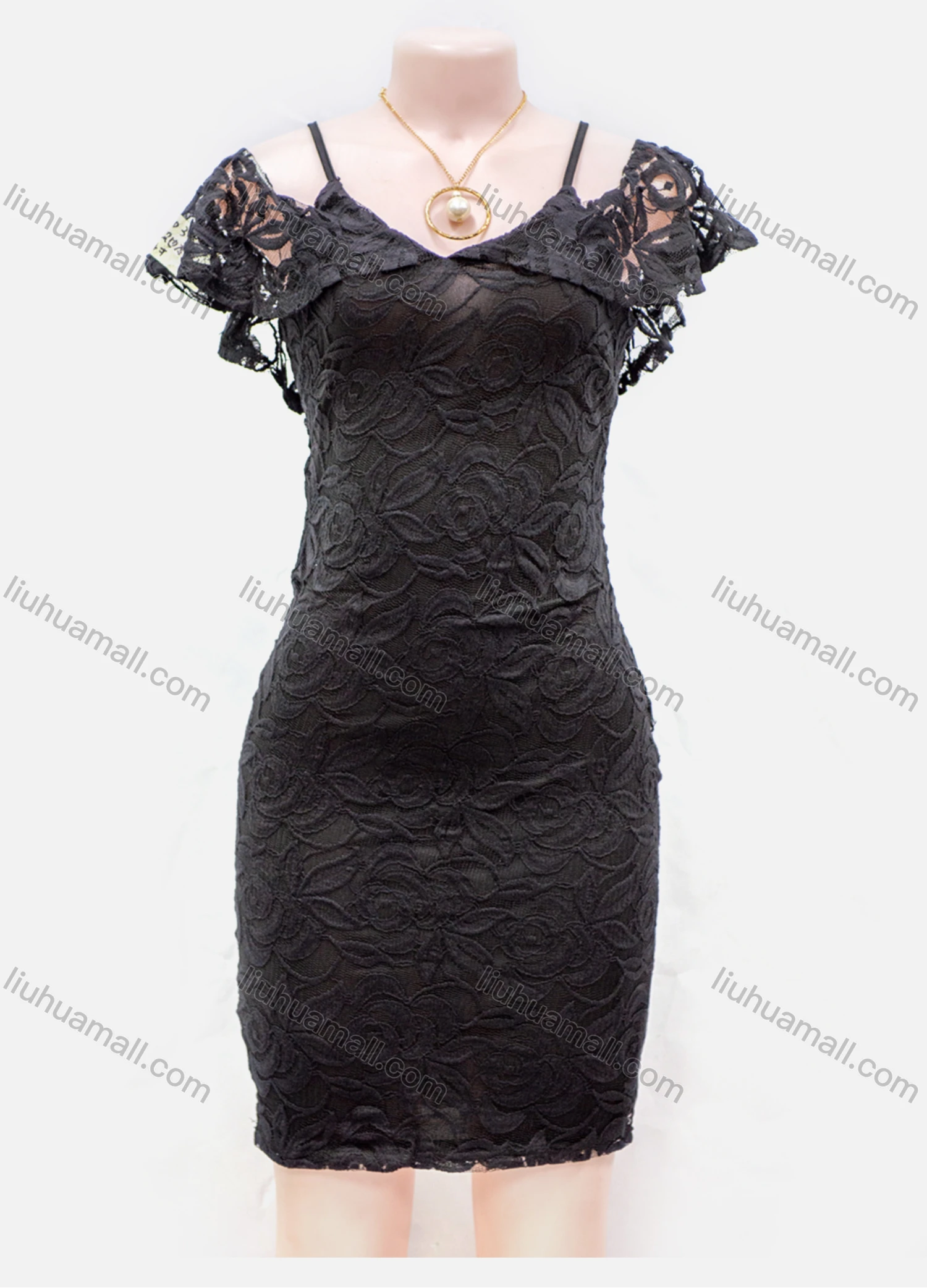 Wholesale Women's Sexy Plain Lace Appliques Guipure Lace Spaghetti Straps Short Dress - Liuhuamall