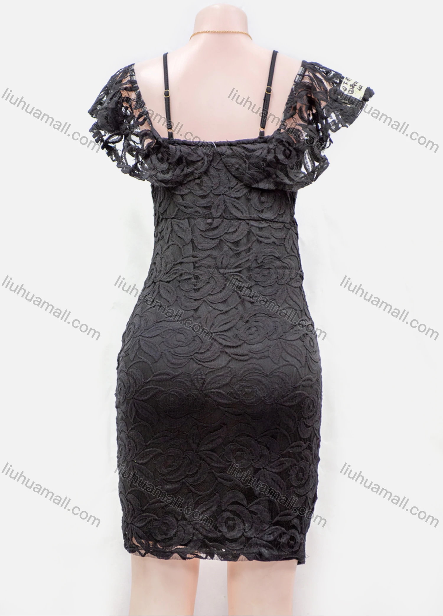 Wholesale Women's Sexy Plain Lace Appliques Guipure Lace Spaghetti Straps Short Dress - Liuhuamall