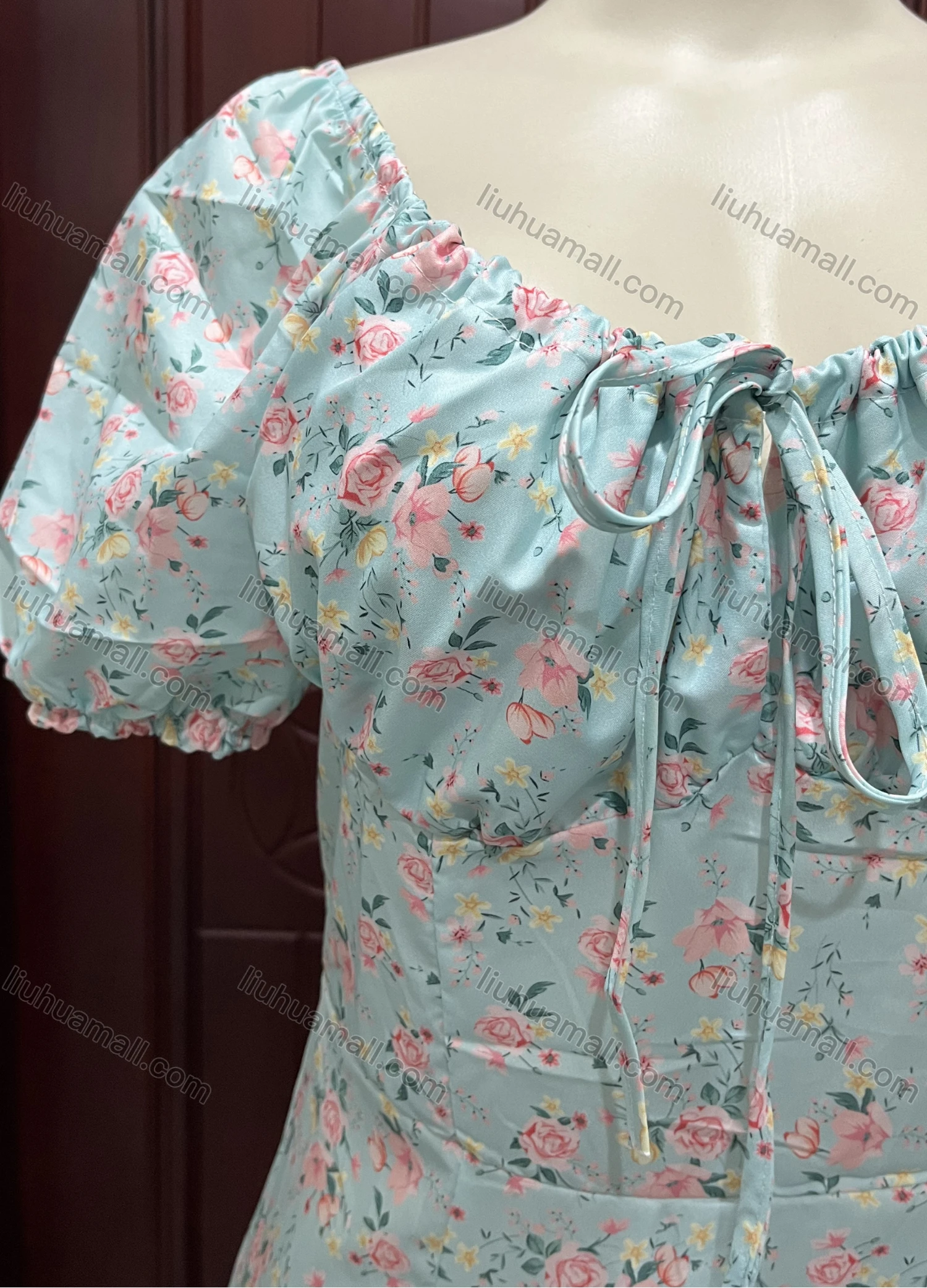 Wholesale Women's Causal Square Neck Short Sleeve Floral Print Midi Dress - Liuhuamall