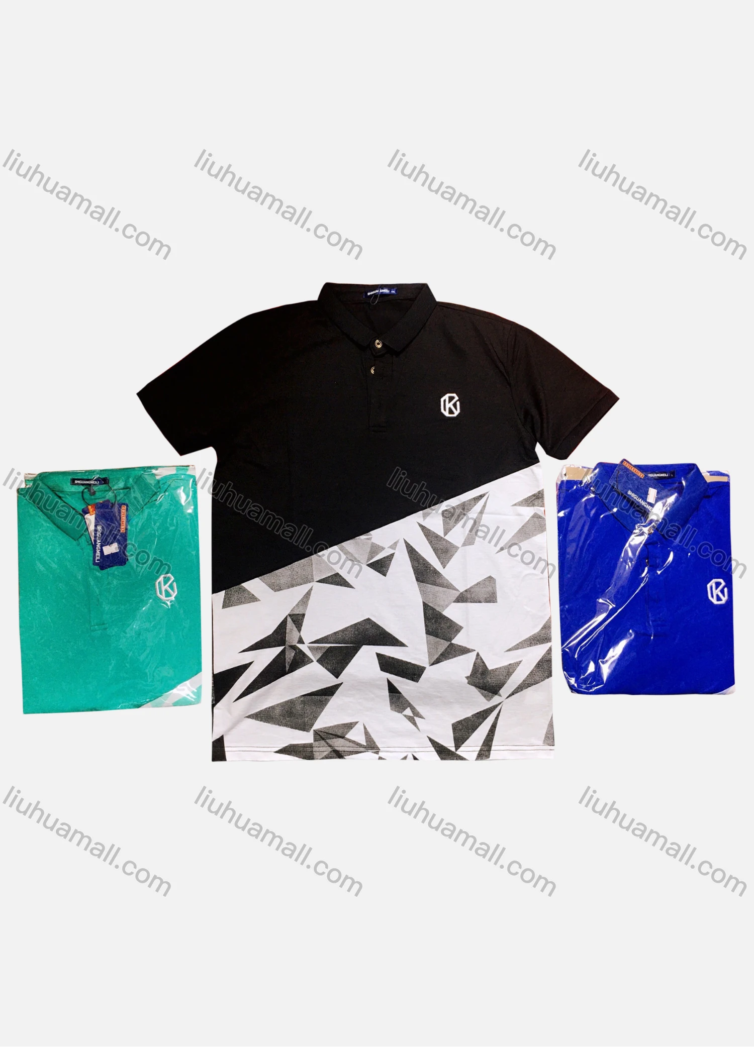Wholesale Men's Short Sleeve Button Front Splicing Graphic Polo Shirt - Liuhuamall