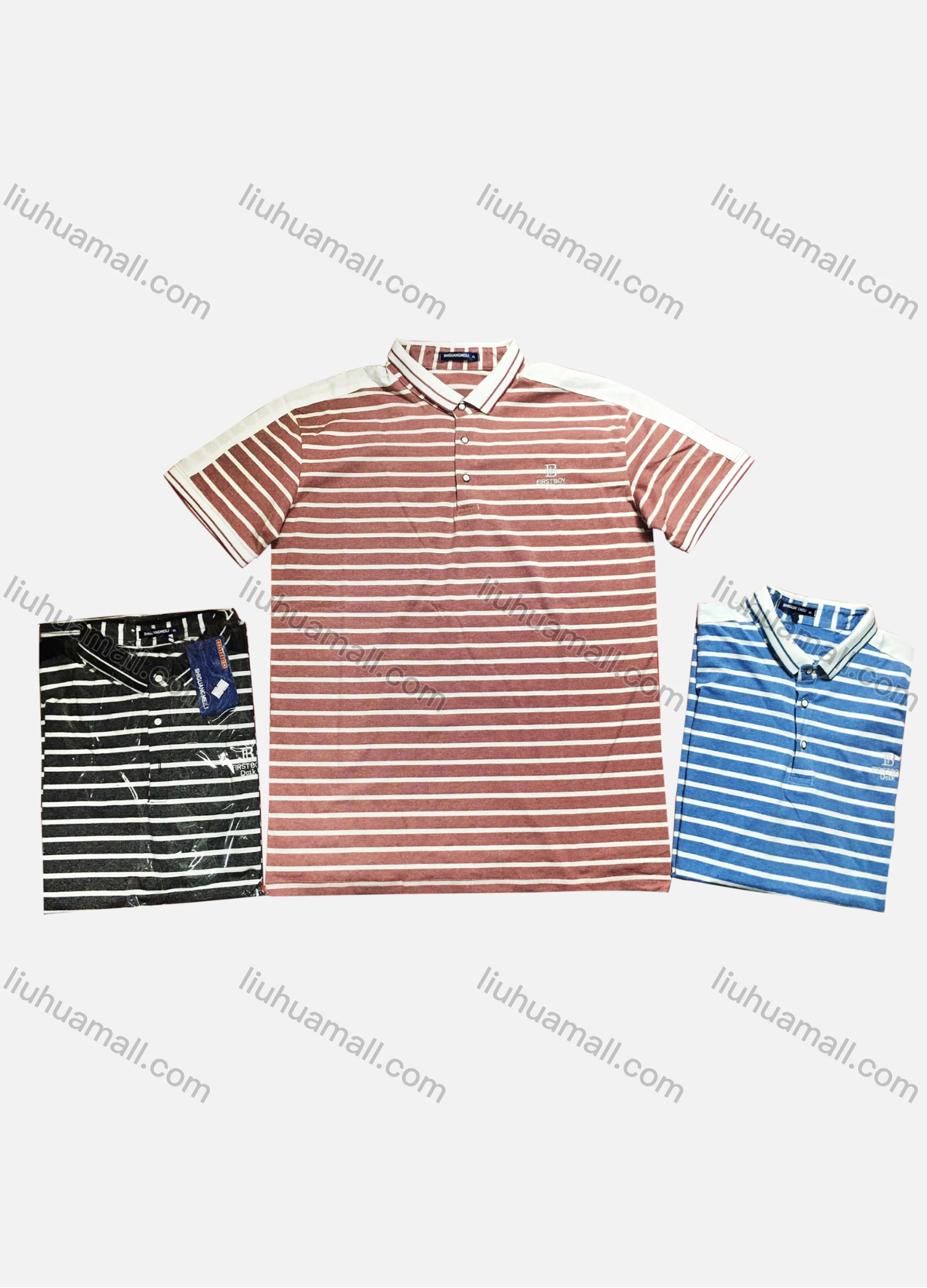 Wholesale Men's Short Sleeve Button Front Striped Polo Shirt - Liuhuamall