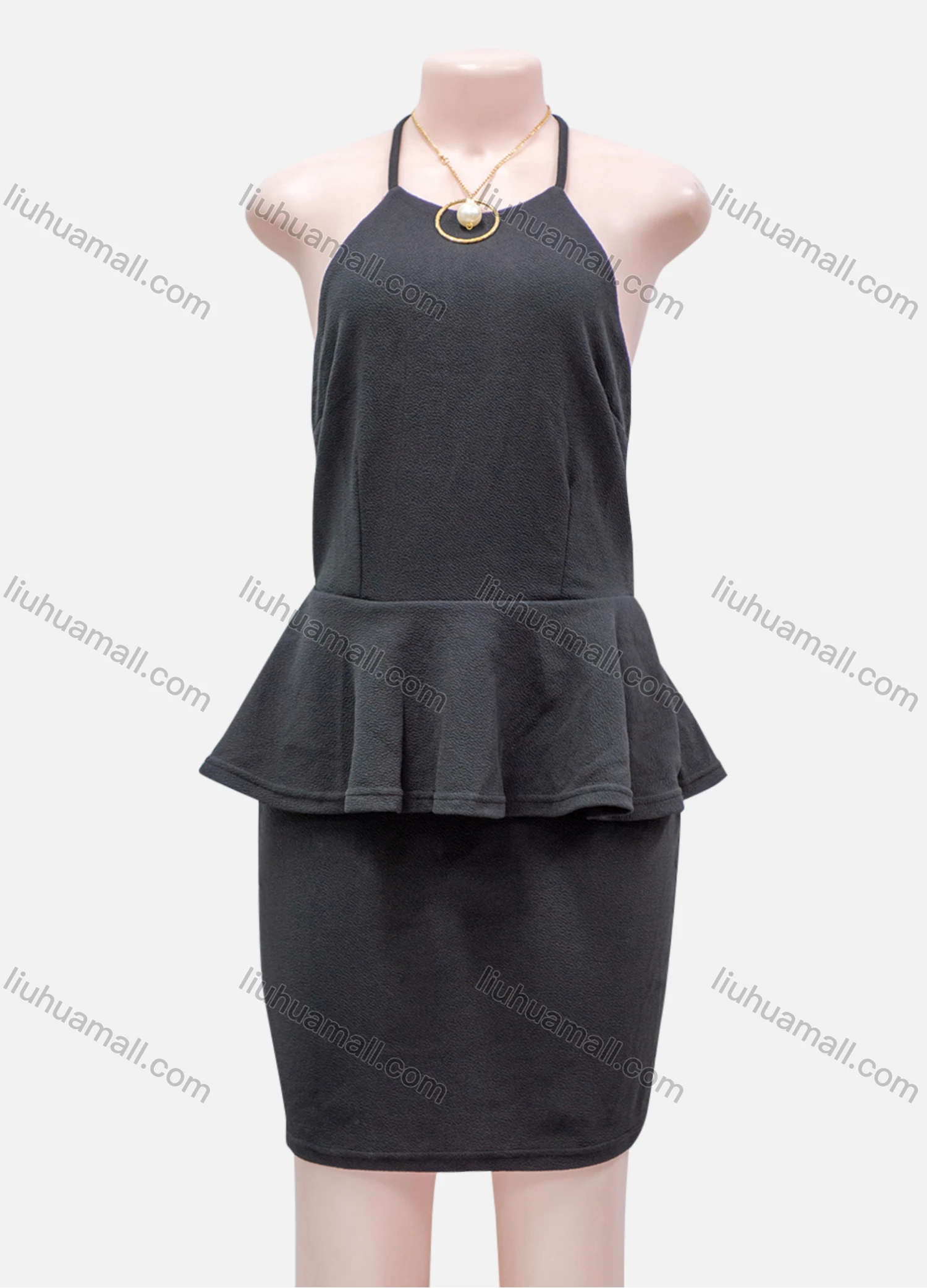 Wholesale Women's Plain Guipure Lace Zip Back Ruffle Trim Bodycon Short Cami Dress - Liuhuamall