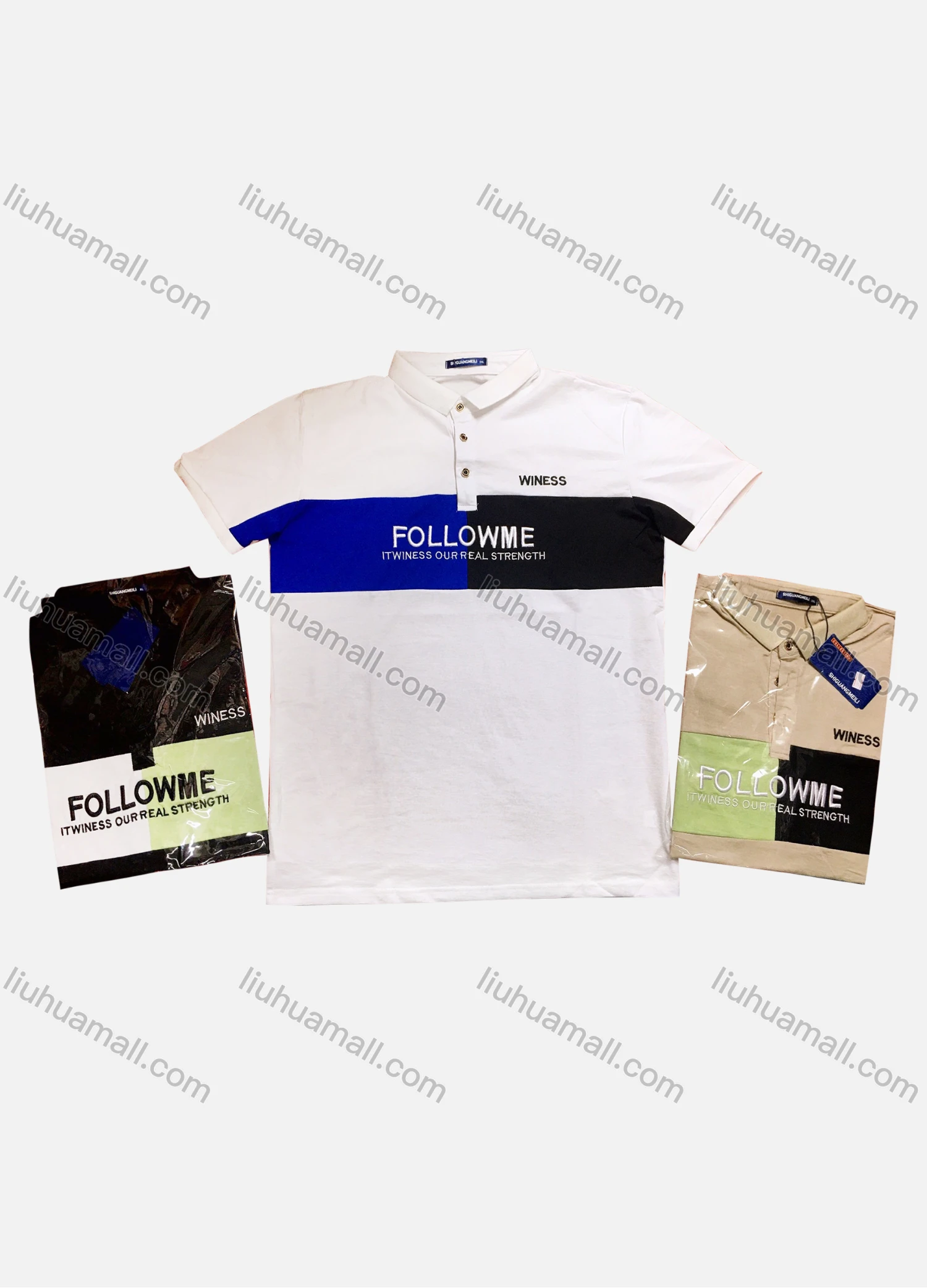 Wholesale Men's Short Sleeve Button Front Splicing Letter Print Polo Shirt - Liuhuamall