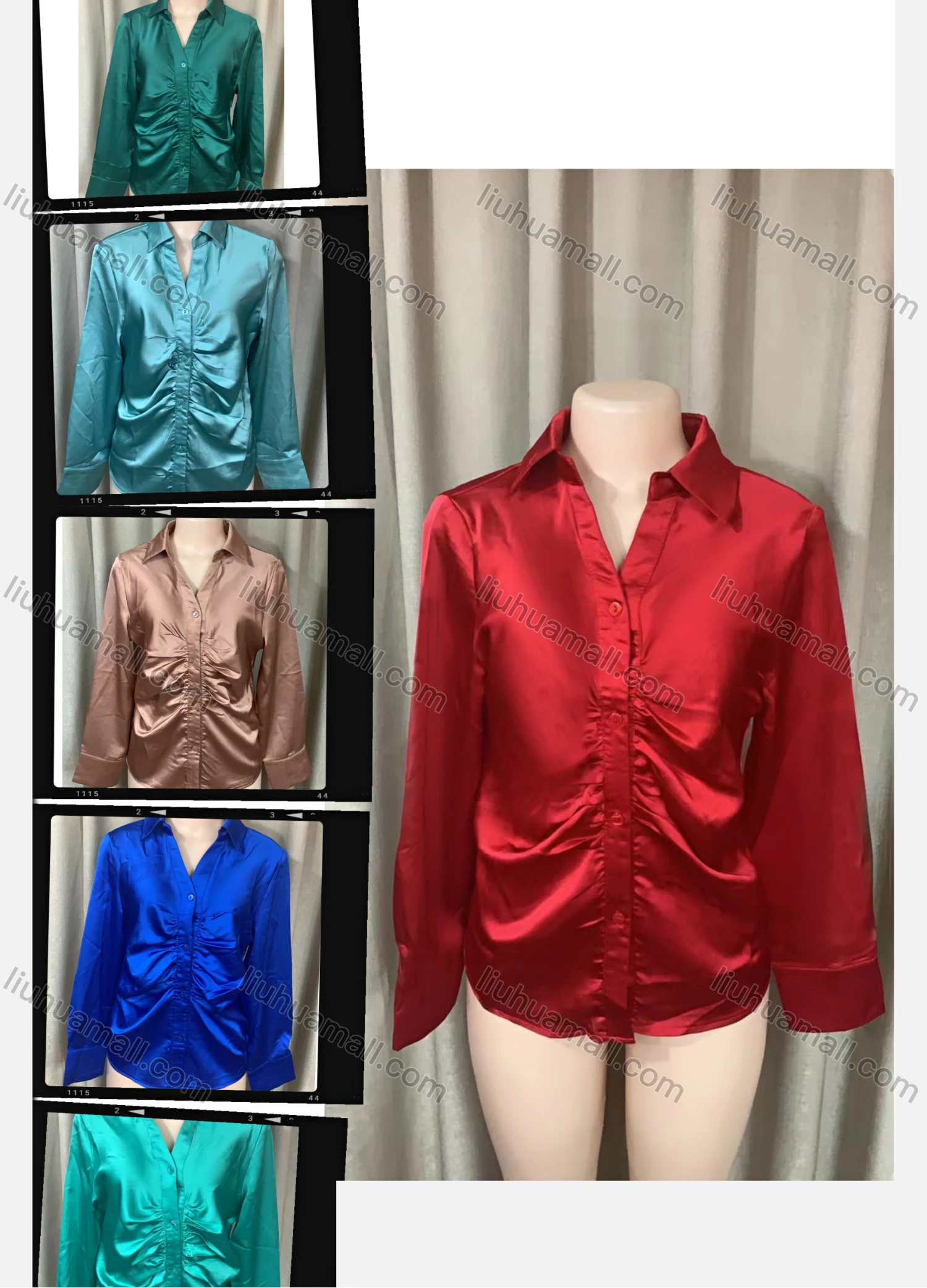 Wholesale Women's Causal Long Sleeve Button Down Plain Shirt - Liuhuamall