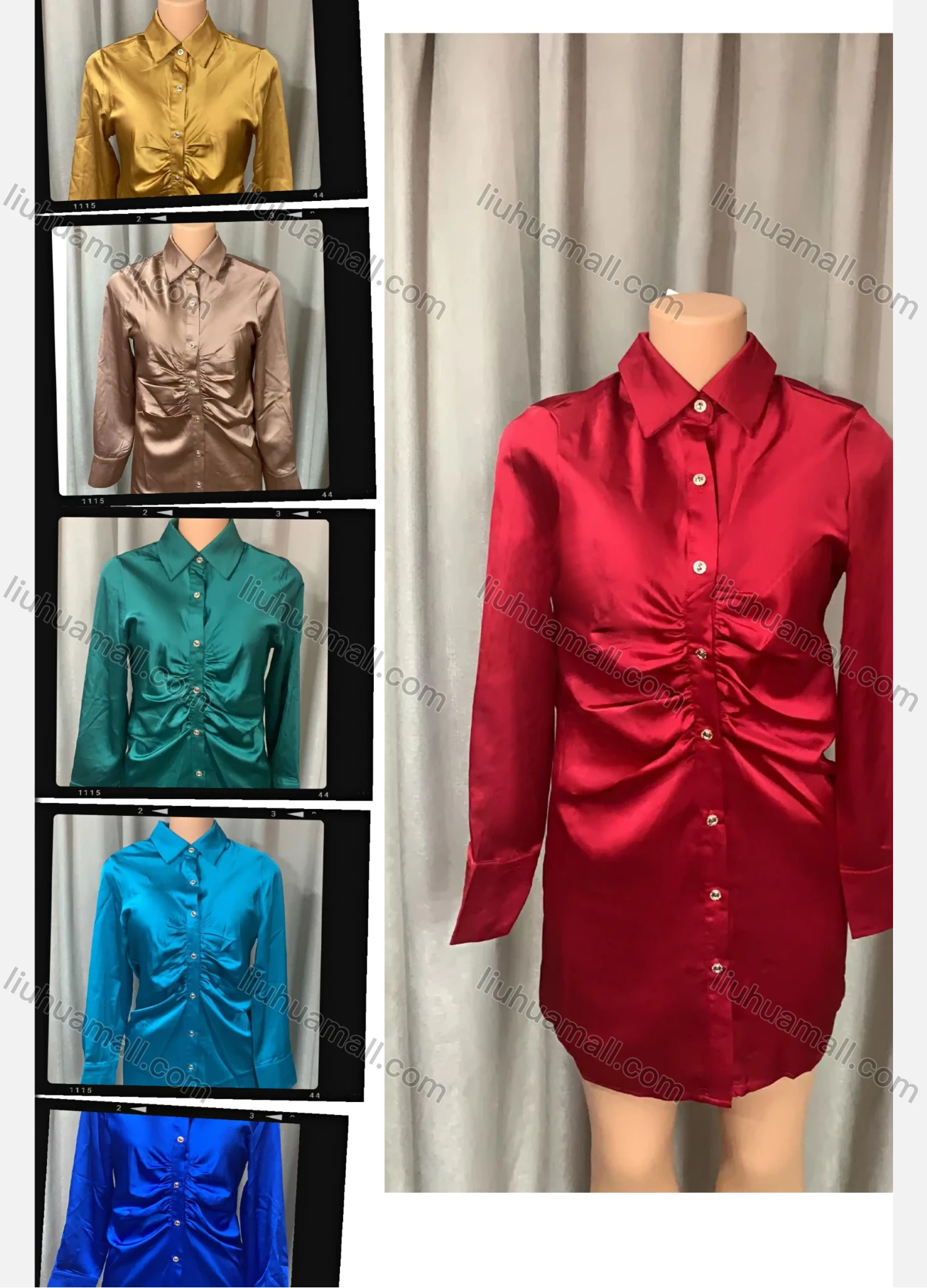 Wholesale Women's Causal Long Sleeve Button Down Plain Shirt - Liuhuamall