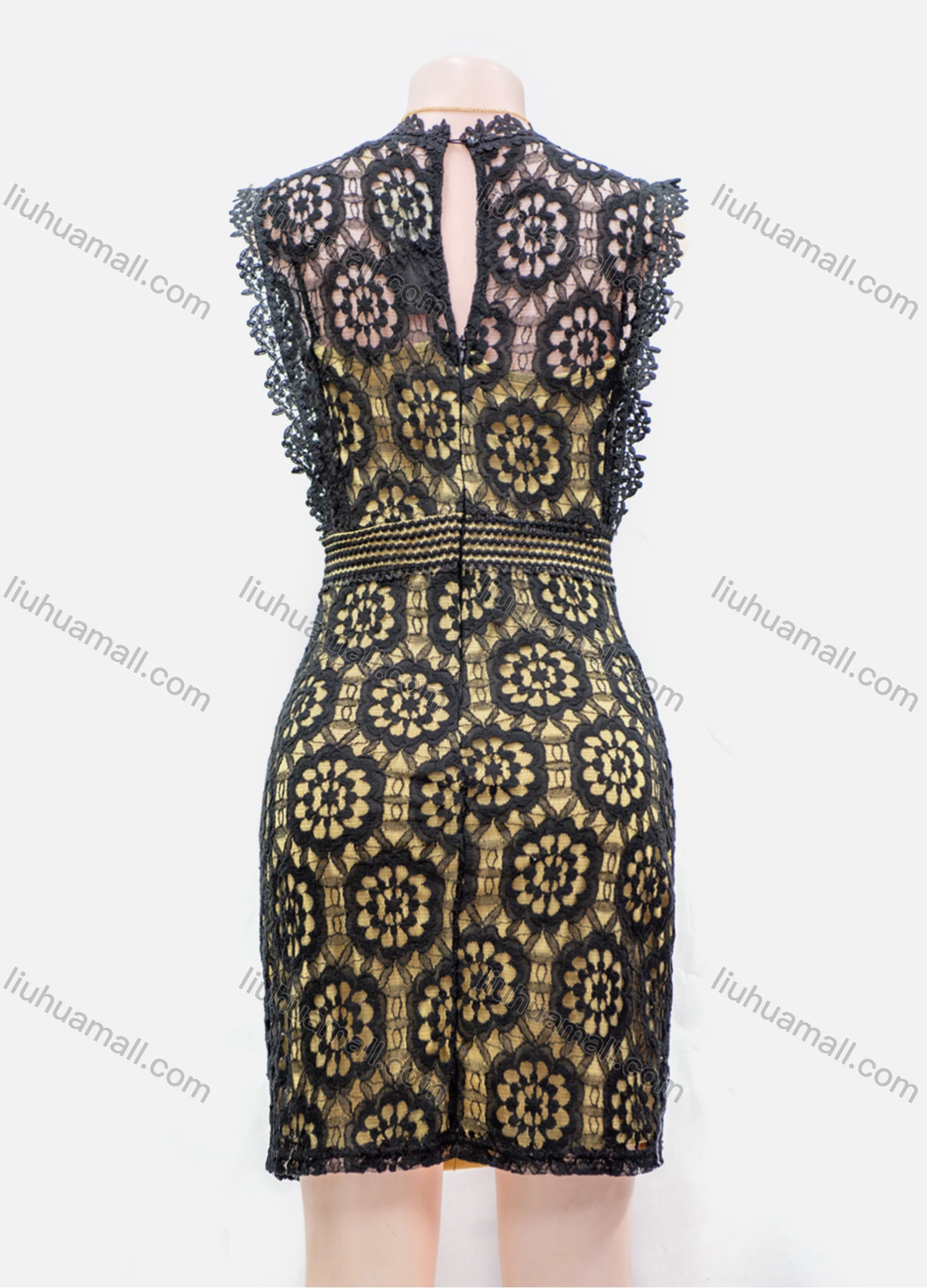 Wholesale Women's Lace Appliques Zip Back Cut Out Short Tank Dress - Liuhuamall