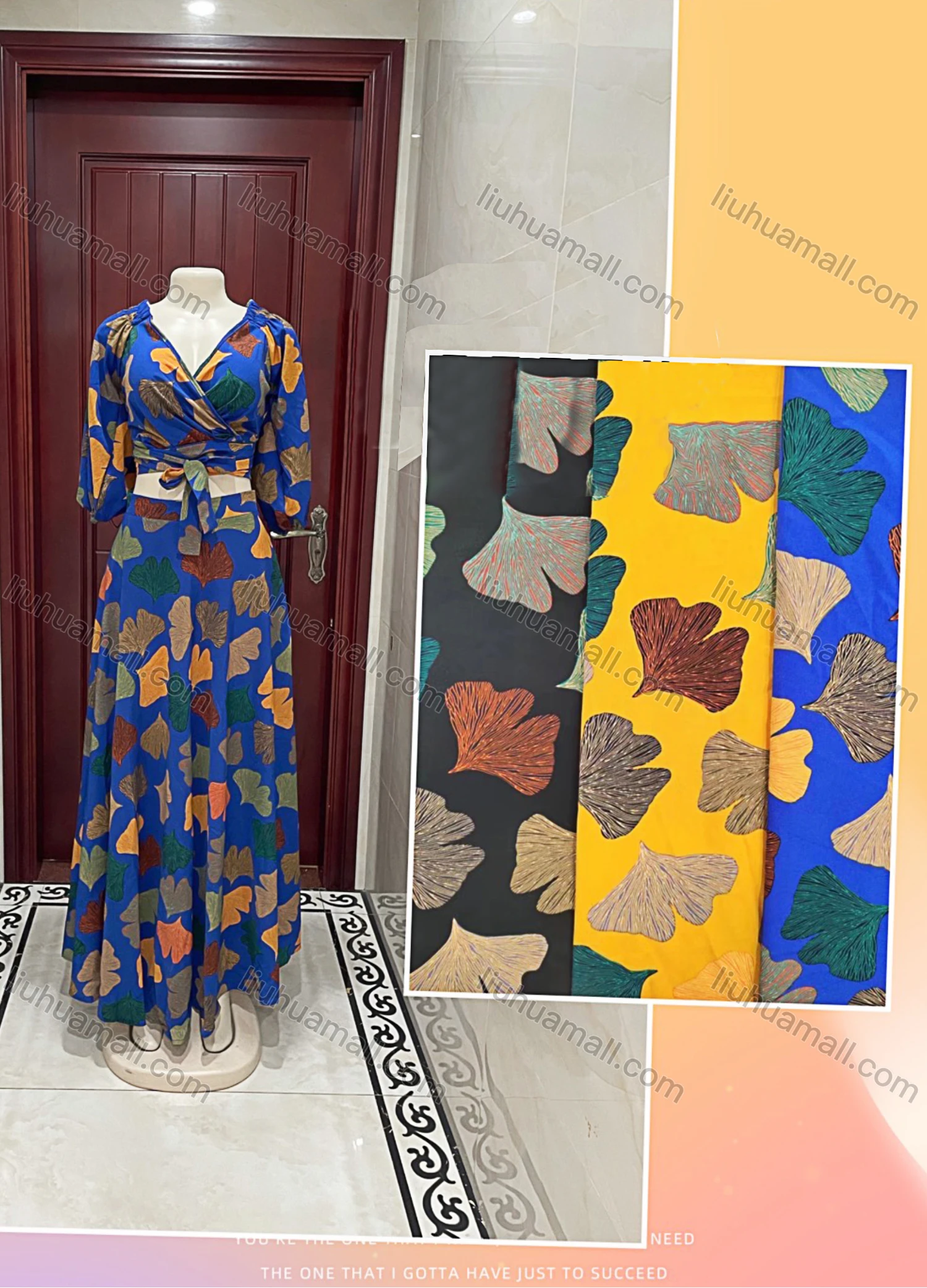 Wholesale Women's Boho Floral Print V Neck 3/4 Sleeve Crop Top & Long Skirt Sets - Liuhuamall