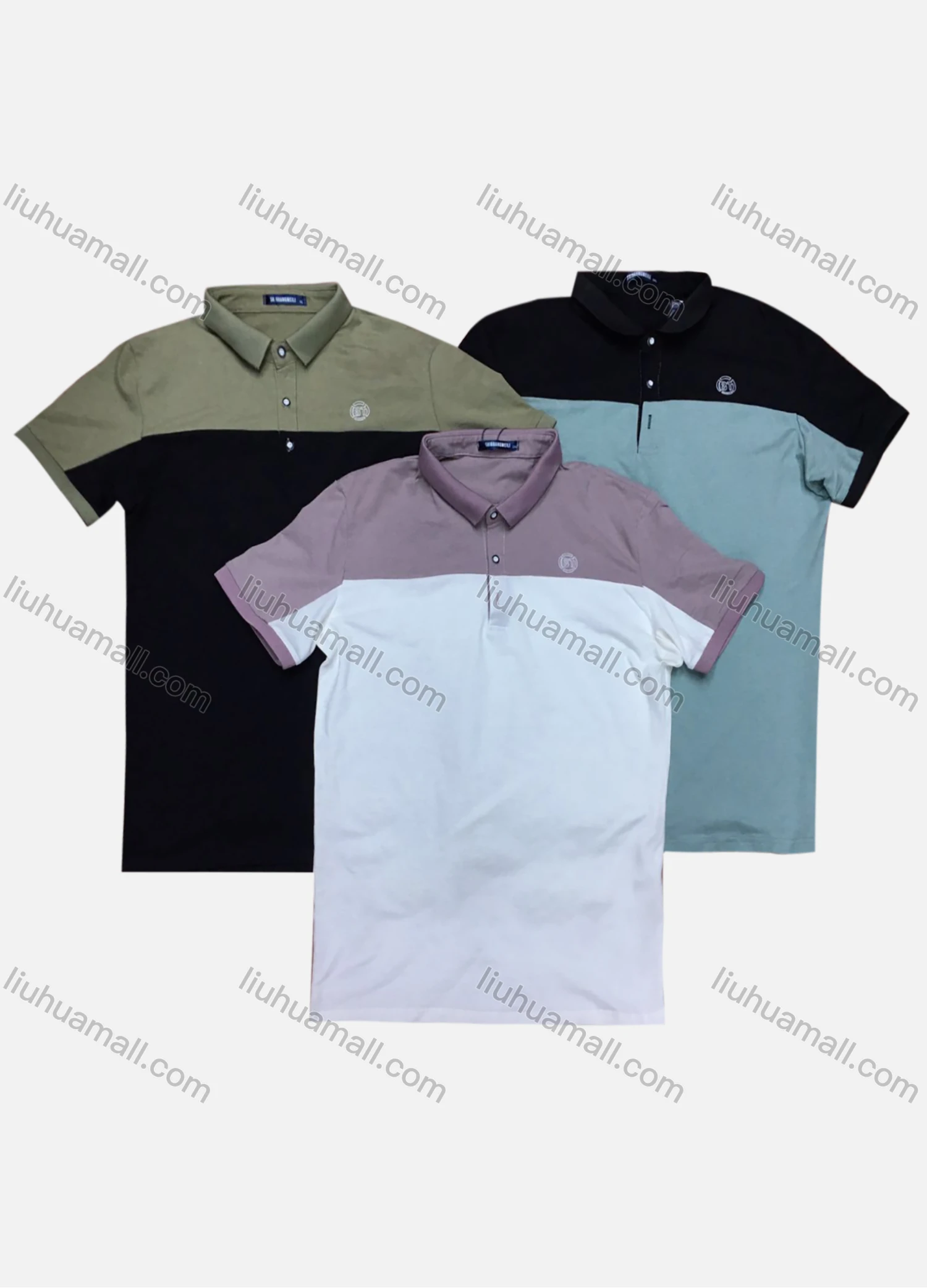 Wholesale Men's Short Sleeve Button Front Splicing Polo Shirt - Liuhuamall