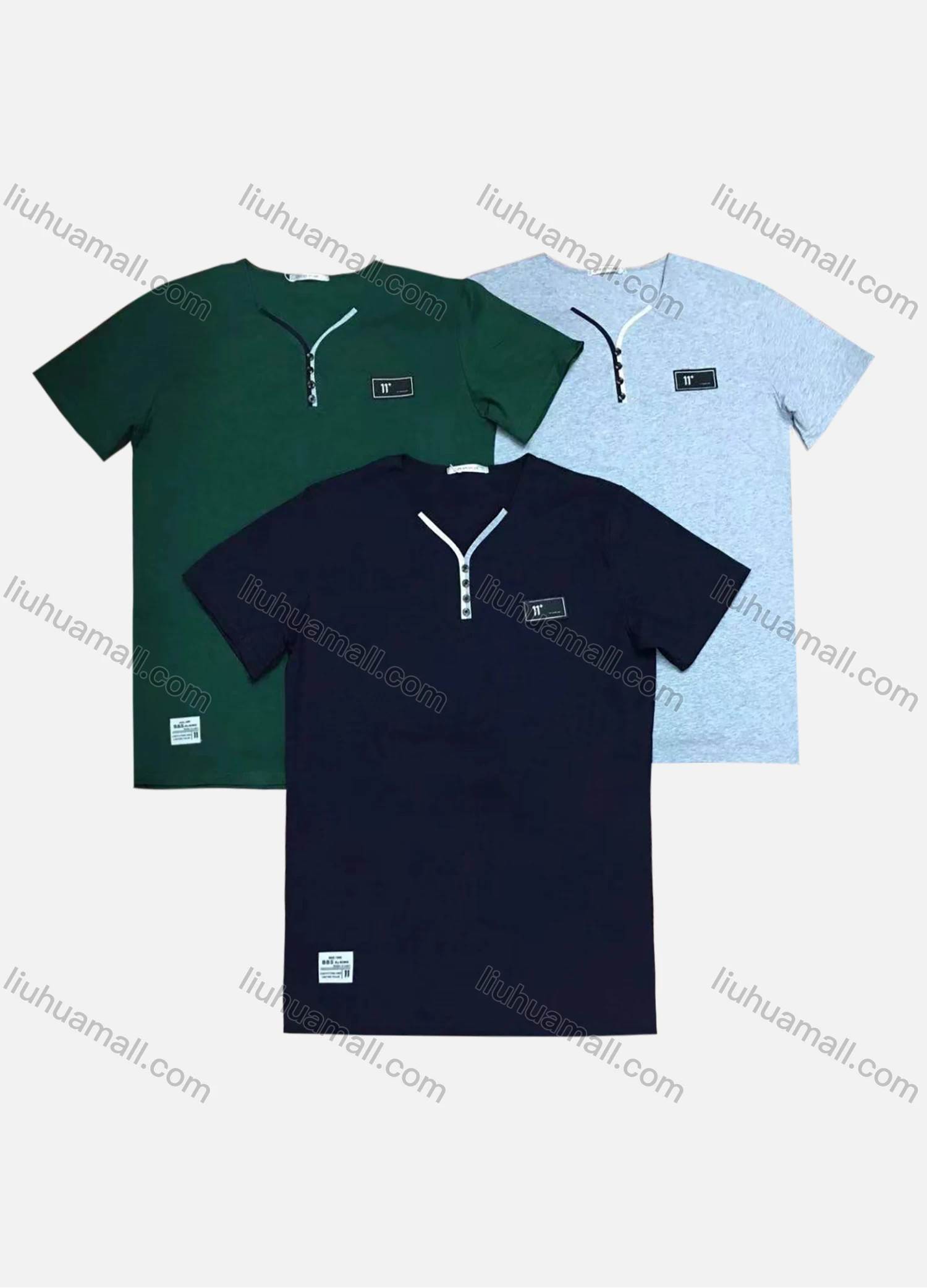 Wholesale Men's Short Sleeve Button Front Patch Label T-Shirt - Liuhuamall