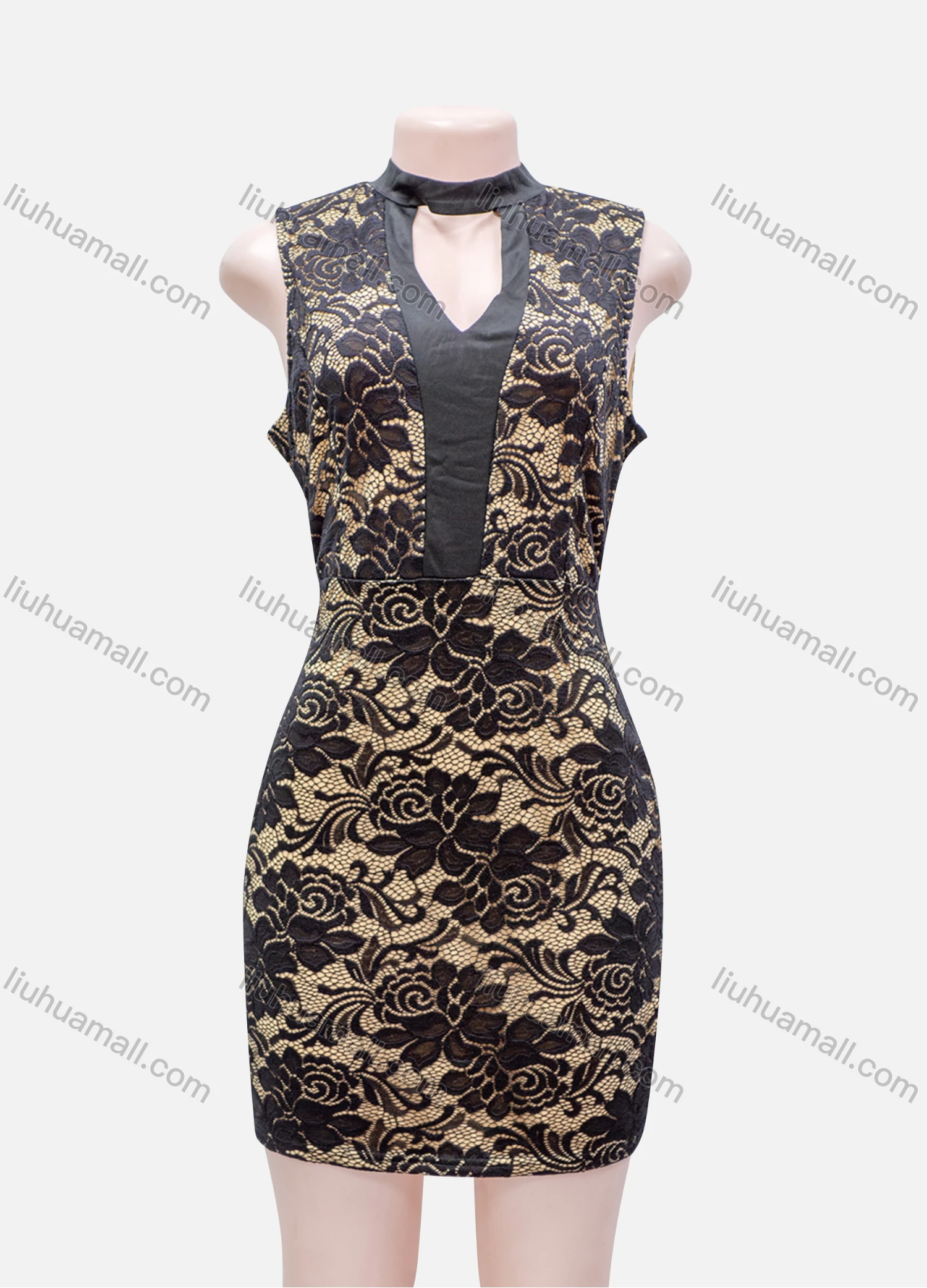 Wholesale Women's Guipure Lace Mock Neck Short Tank Dress - Liuhuamall