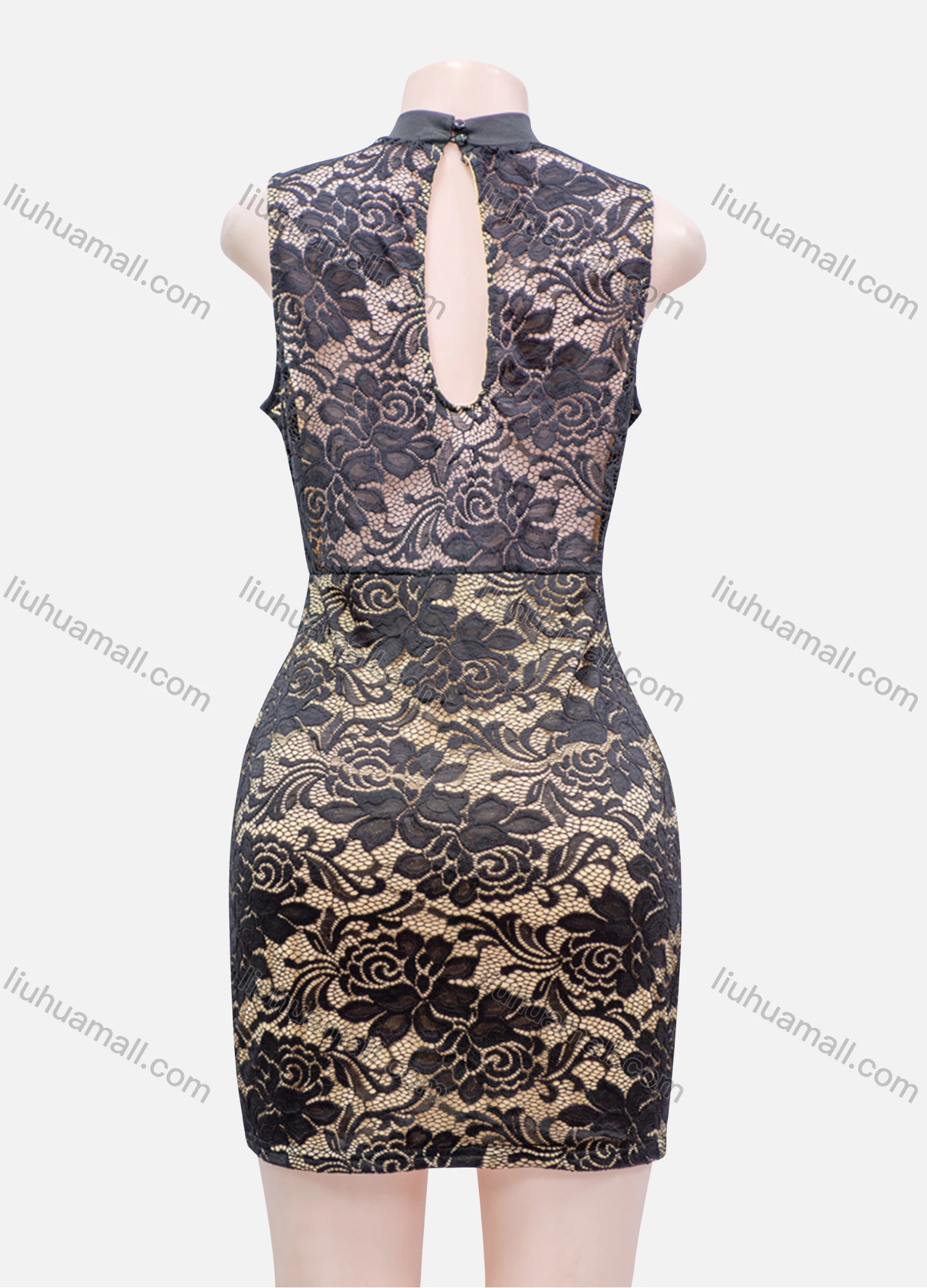 Wholesale Women's Guipure Lace Mock Neck Short Tank Dress - Liuhuamall