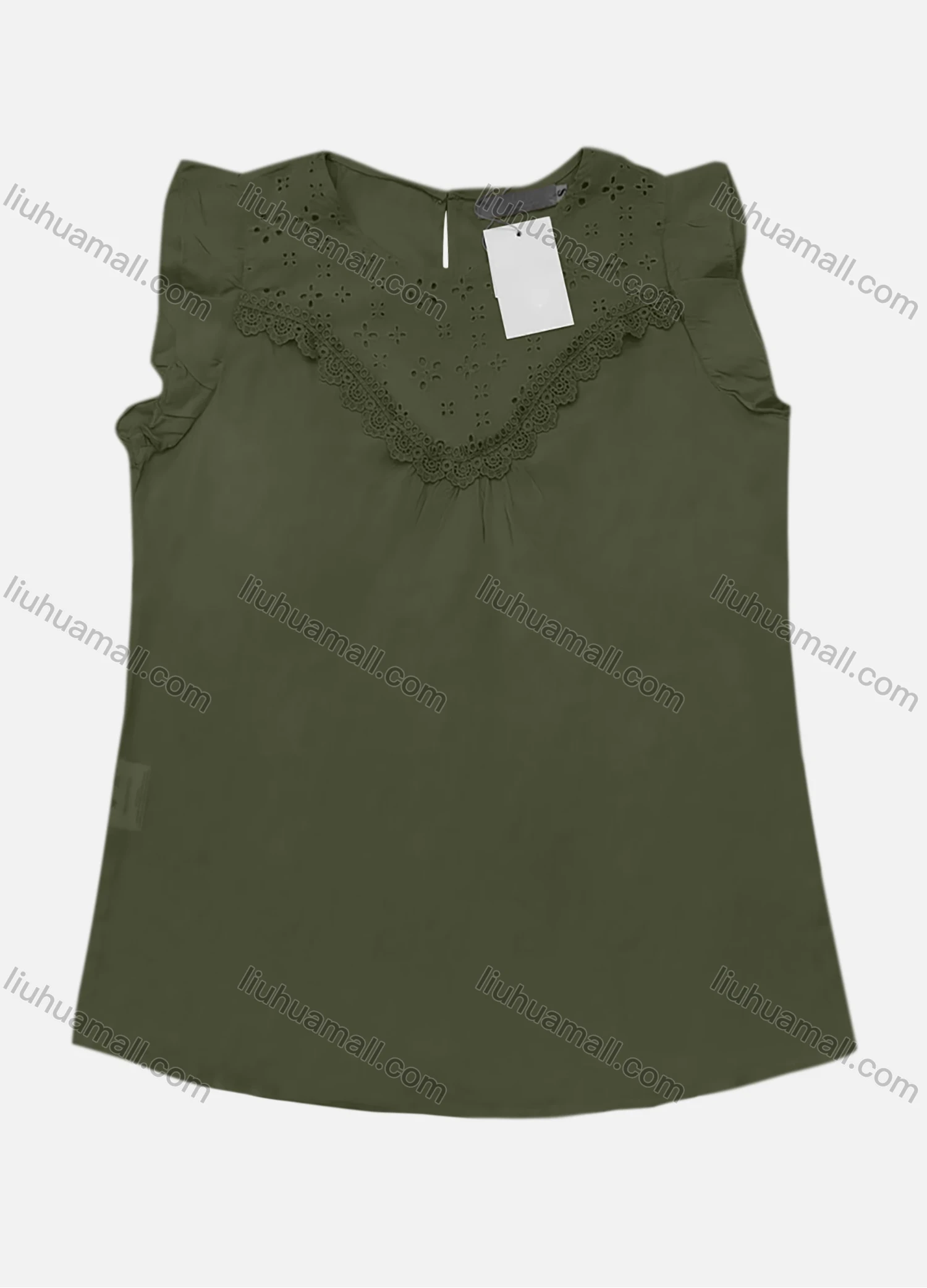 Wholesale Women's Casual Plain Round Neck Lace Trim Tank Top - Liuhuamall