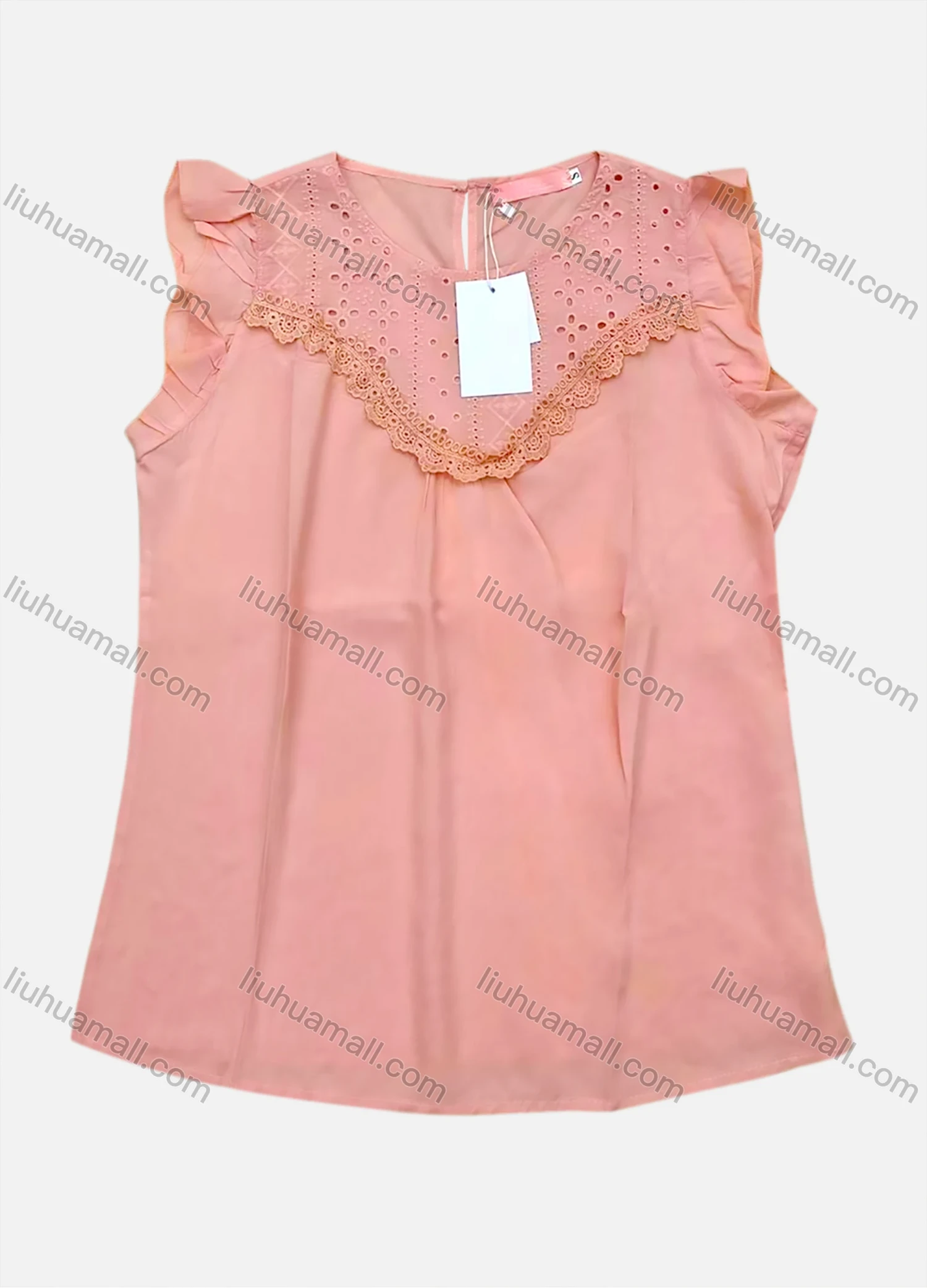 Wholesale Women's Casual Plain Round Neck Ruffle Trim Tank Top - Liuhuamall