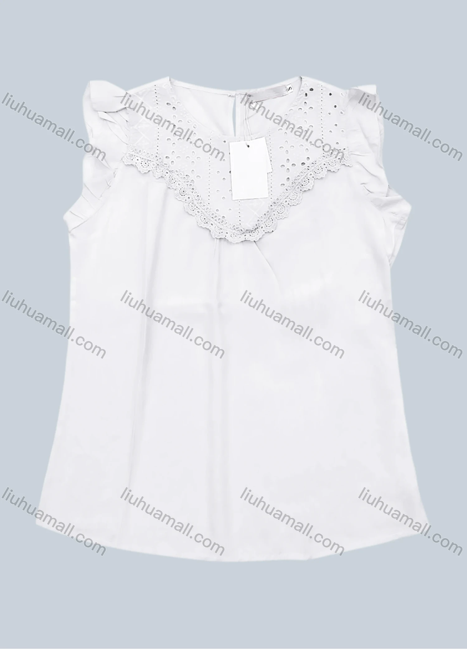 Wholesale Women's Casual Plain Round Neck Ruffle Trim Tank Top - Liuhuamall