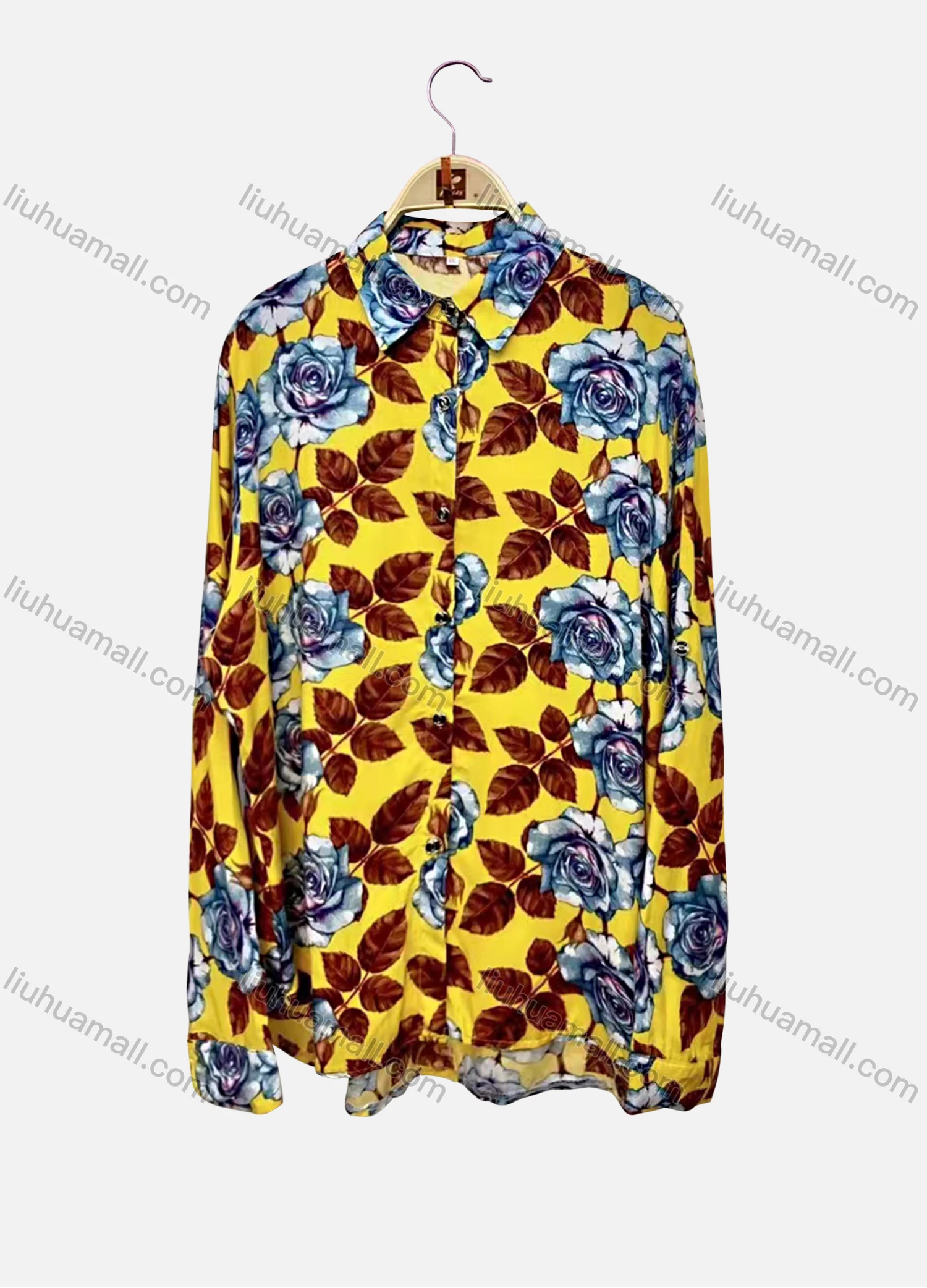 Wholesale Women's Vintage Long Sleeve Floral Print Button Down Shirts - Liuhuamall
