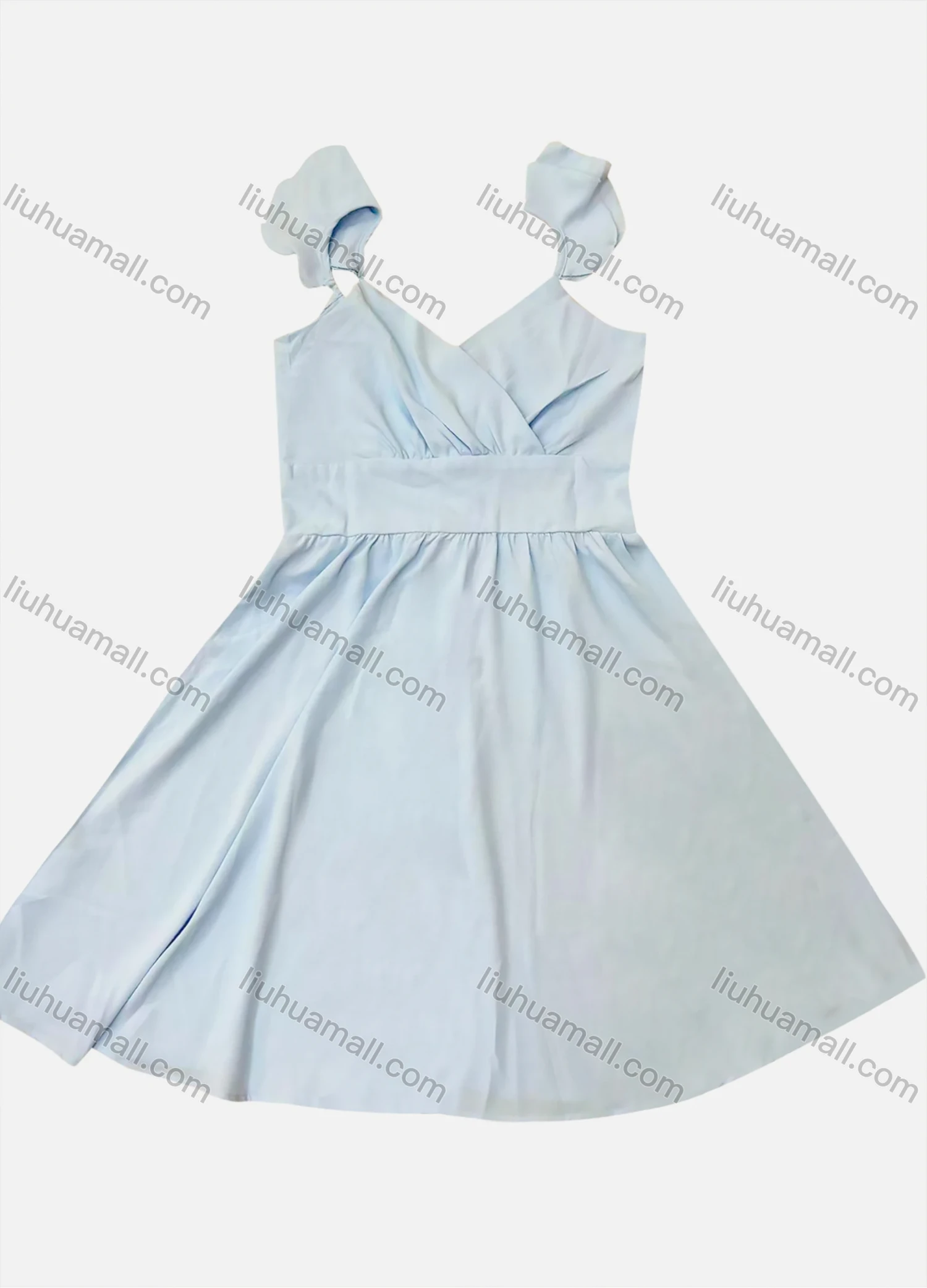 Wholesale Women's Casual Plain Cold Shoulder Wrap V Neck Ruffle Sleeve Midi Dress - Liuhuamall