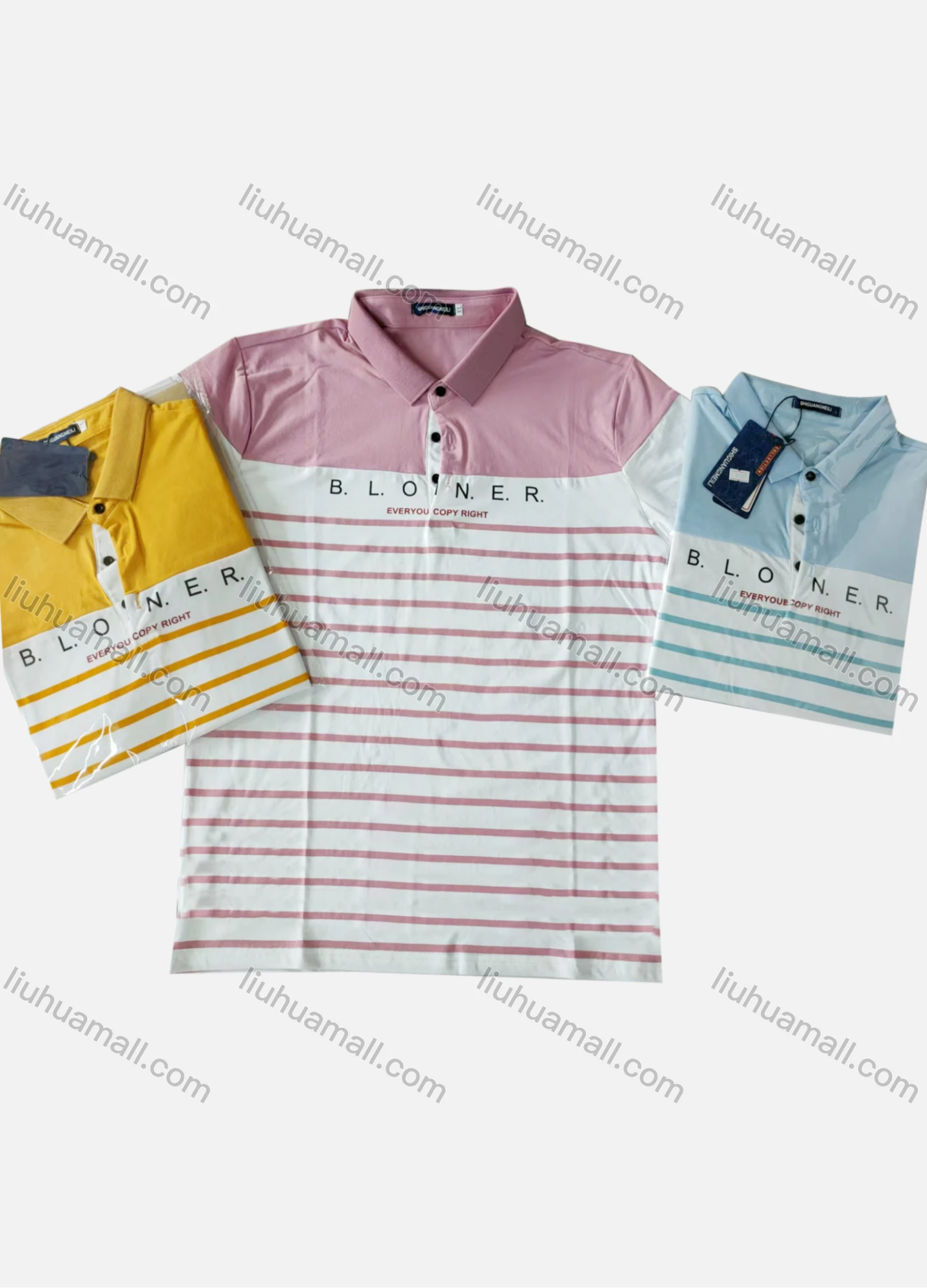 Wholesale Men's Short Sleeve Striped Letter Print Polo shirt - Liuhuamall