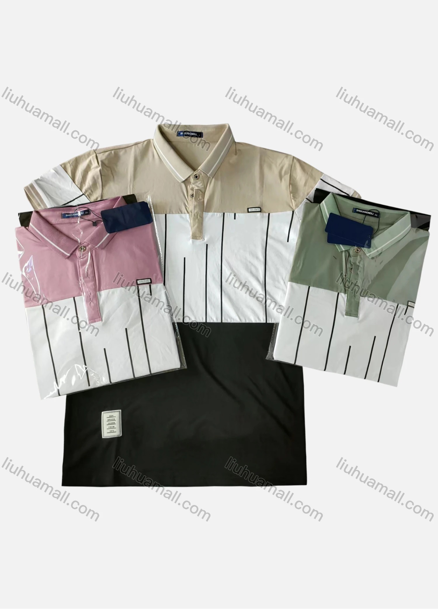Wholesale Men's Short Sleeve Colorblock Polo Shirt - Liuhuamall