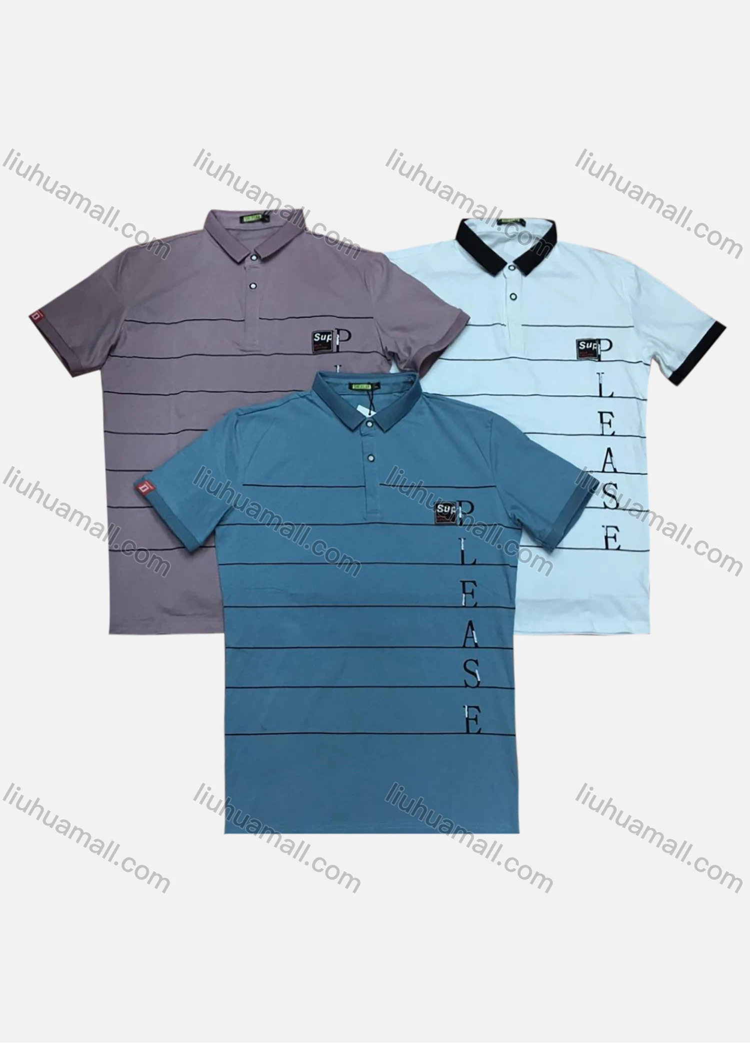 Wholesale Men's Short Sleeve Striped Letter Print Polo shirt - Liuhuamall
