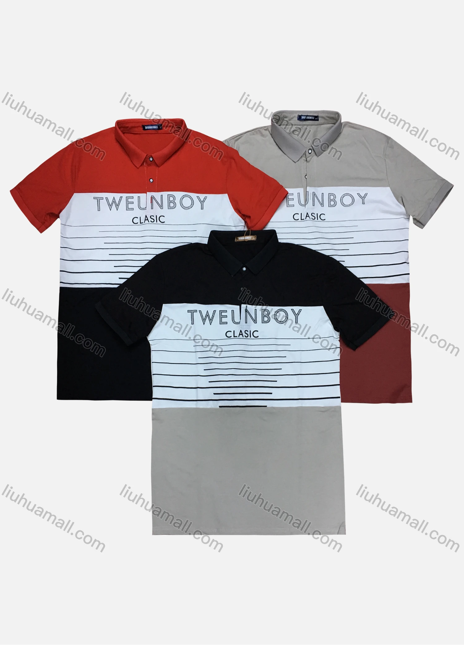 Wholesale Men's Short Sleeve Colorblock Letter Print Polo Shirt - Liuhuamall