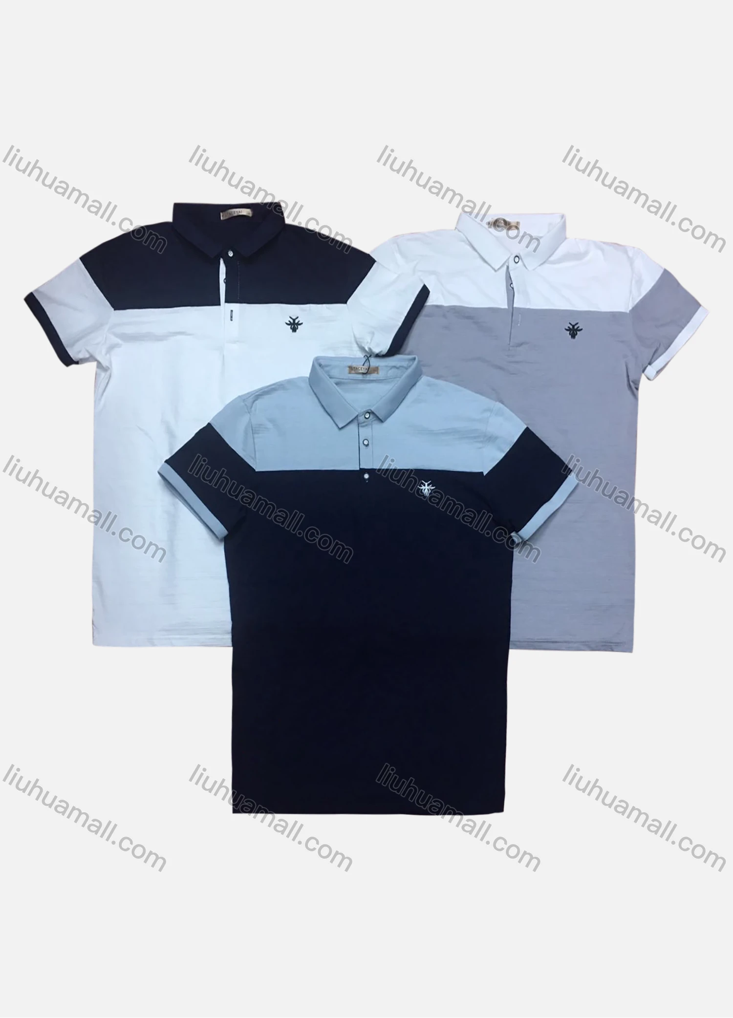 Wholesale Men's Short Sleeve Colorblock Polo Shirt - Liuhuamall