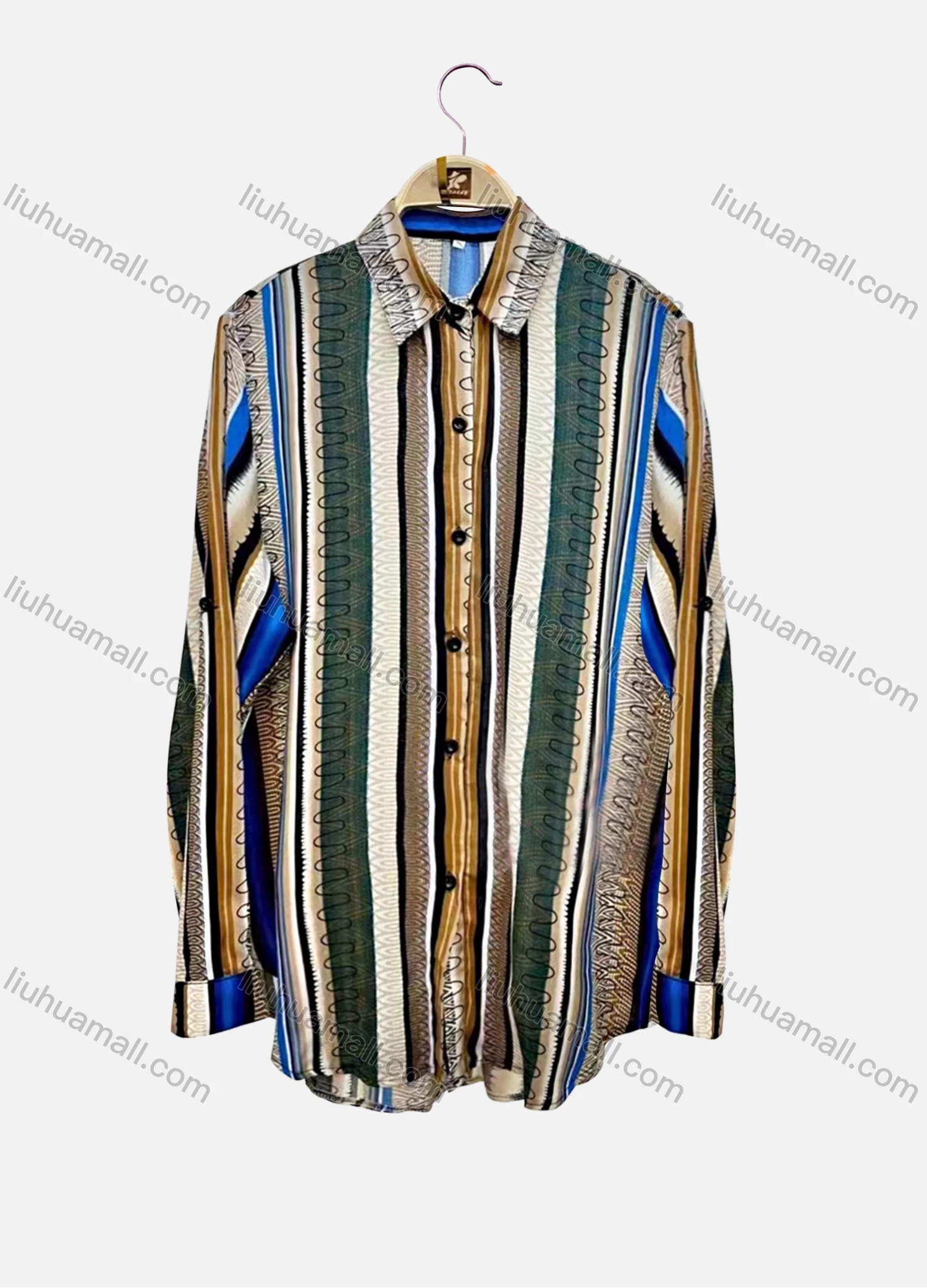 Wholesale Women's Vintage Long Sleeve Multicolor Striped Button Down Shirts - Liuhuamall