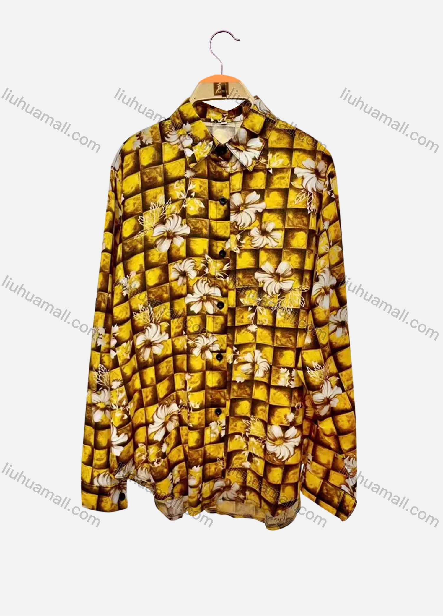 Wholesale Women's Vintage Long Sleeve Floral Plaid Print Button Down Shirts - Liuhuamall