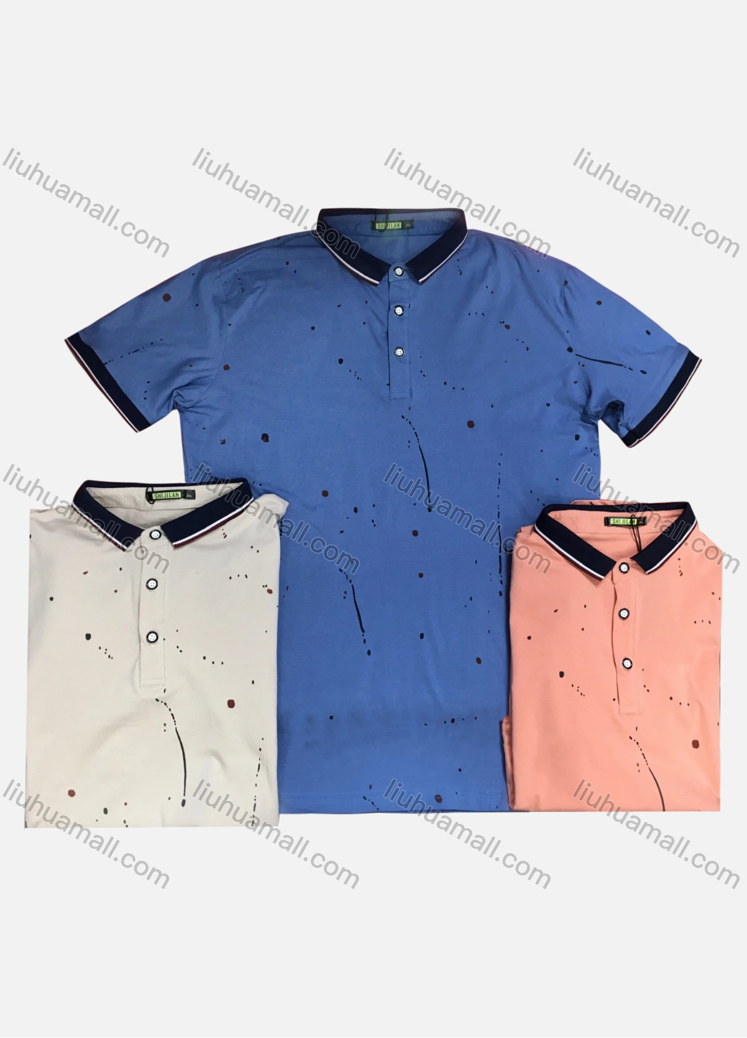 Wholesale Men's Short Sleeve Ink Splash Print Polo Shirt - Liuhuamall