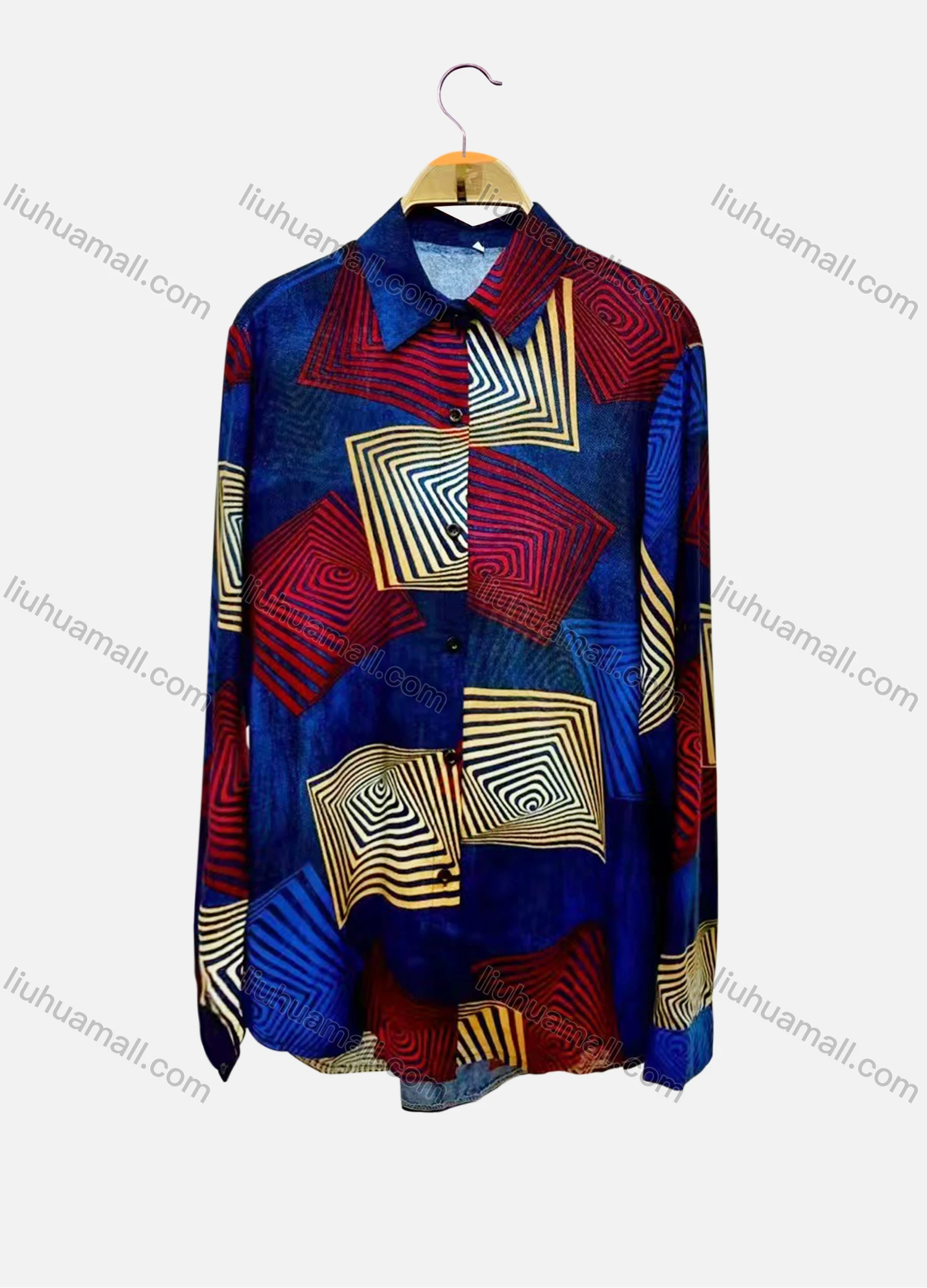 Wholesale Women's Vintage Long Sleeve Geometric Print Button Down Shirts - Liuhuamall