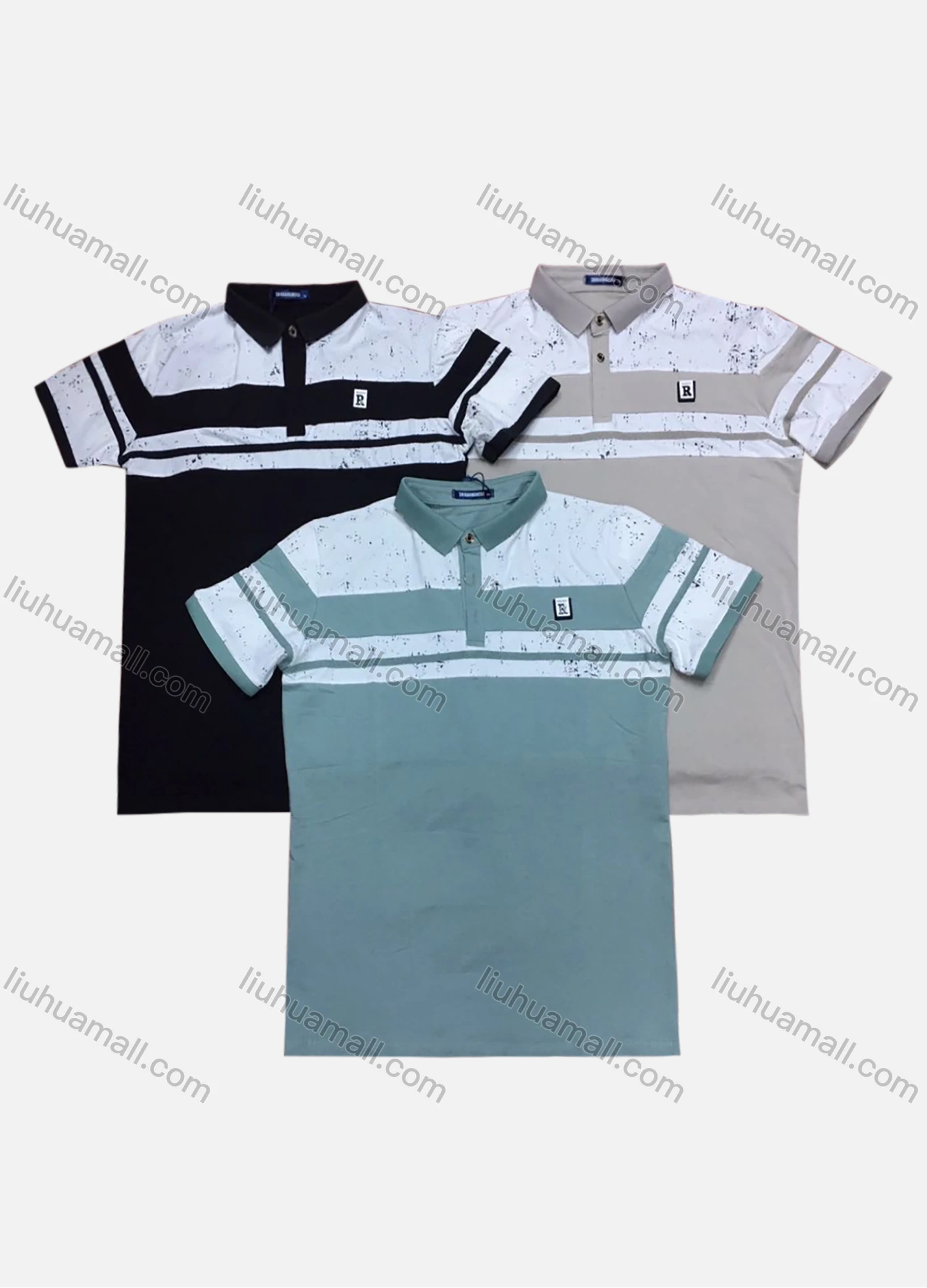 Wholesale Men's Short Sleeve Ink Splash Print Splicing Polo Shirt - Liuhuamall